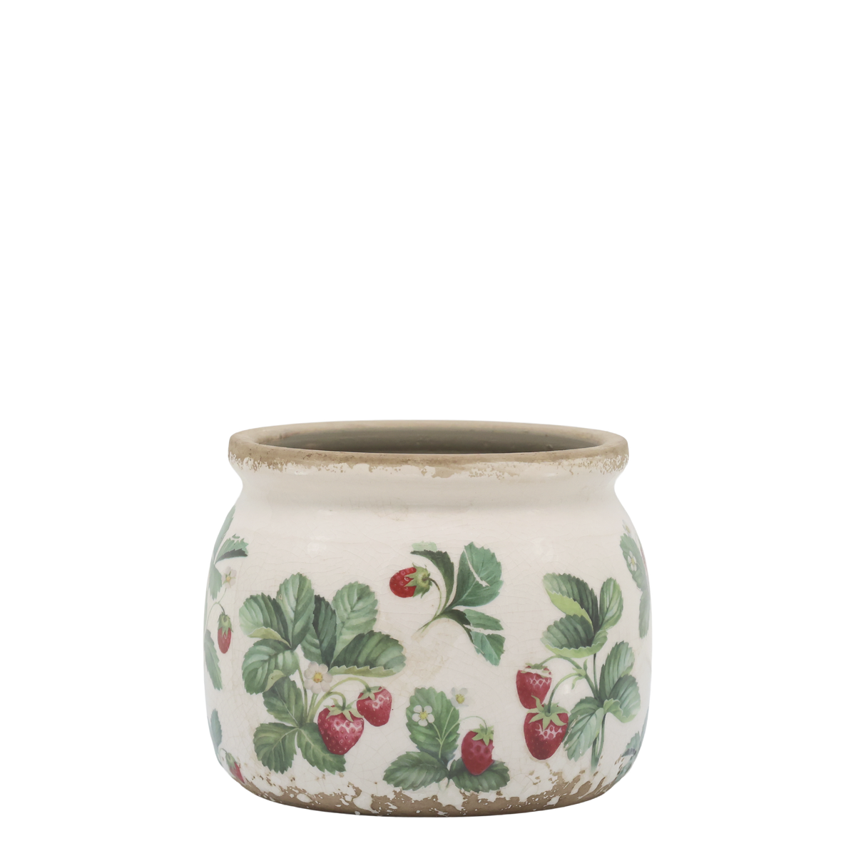 Fraises Übertopf mit Erdbeeren, 12 cm Durchmesser, Creme