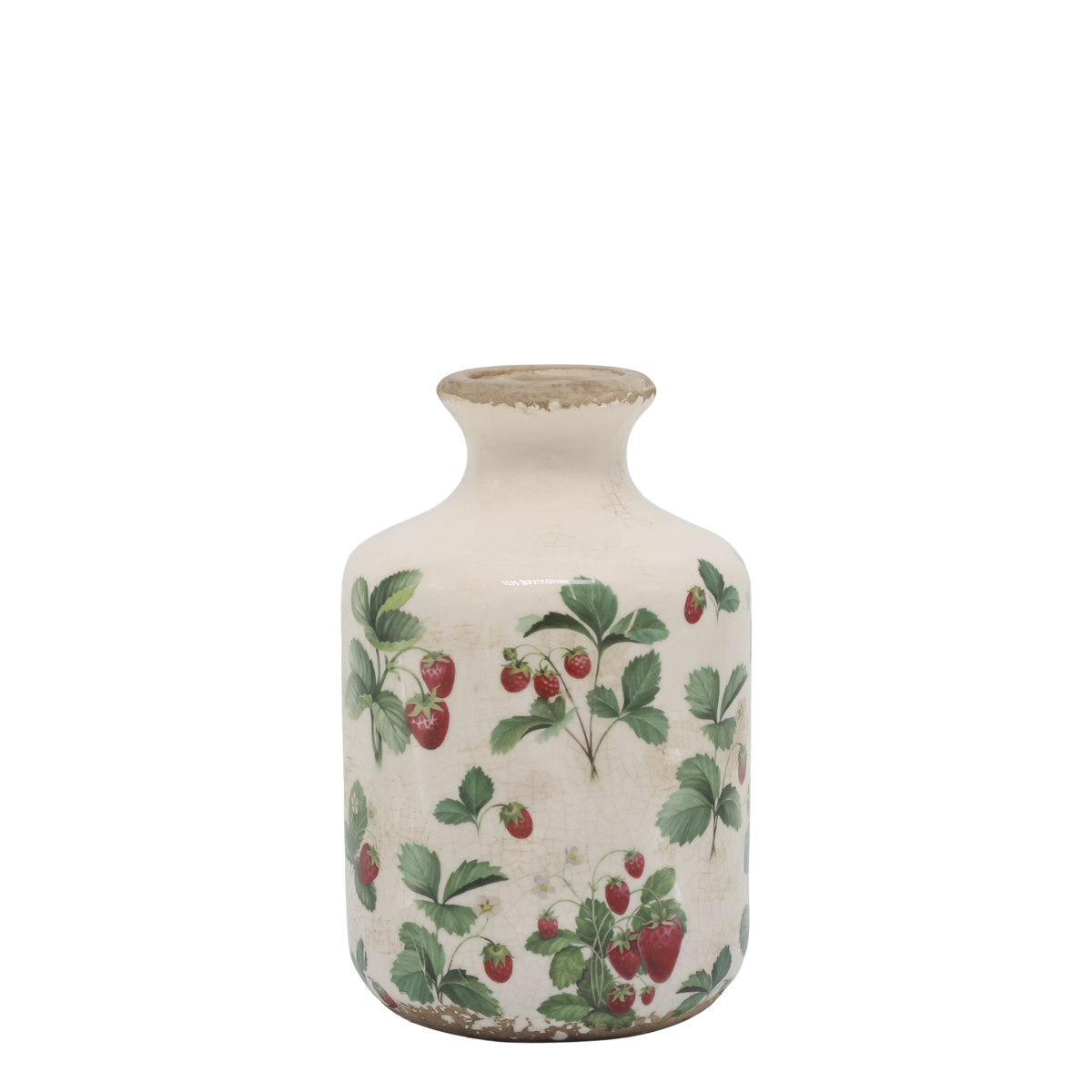 Vase Fraises mit Erdbeer-Dekor, 17,5 cm hoch, creme