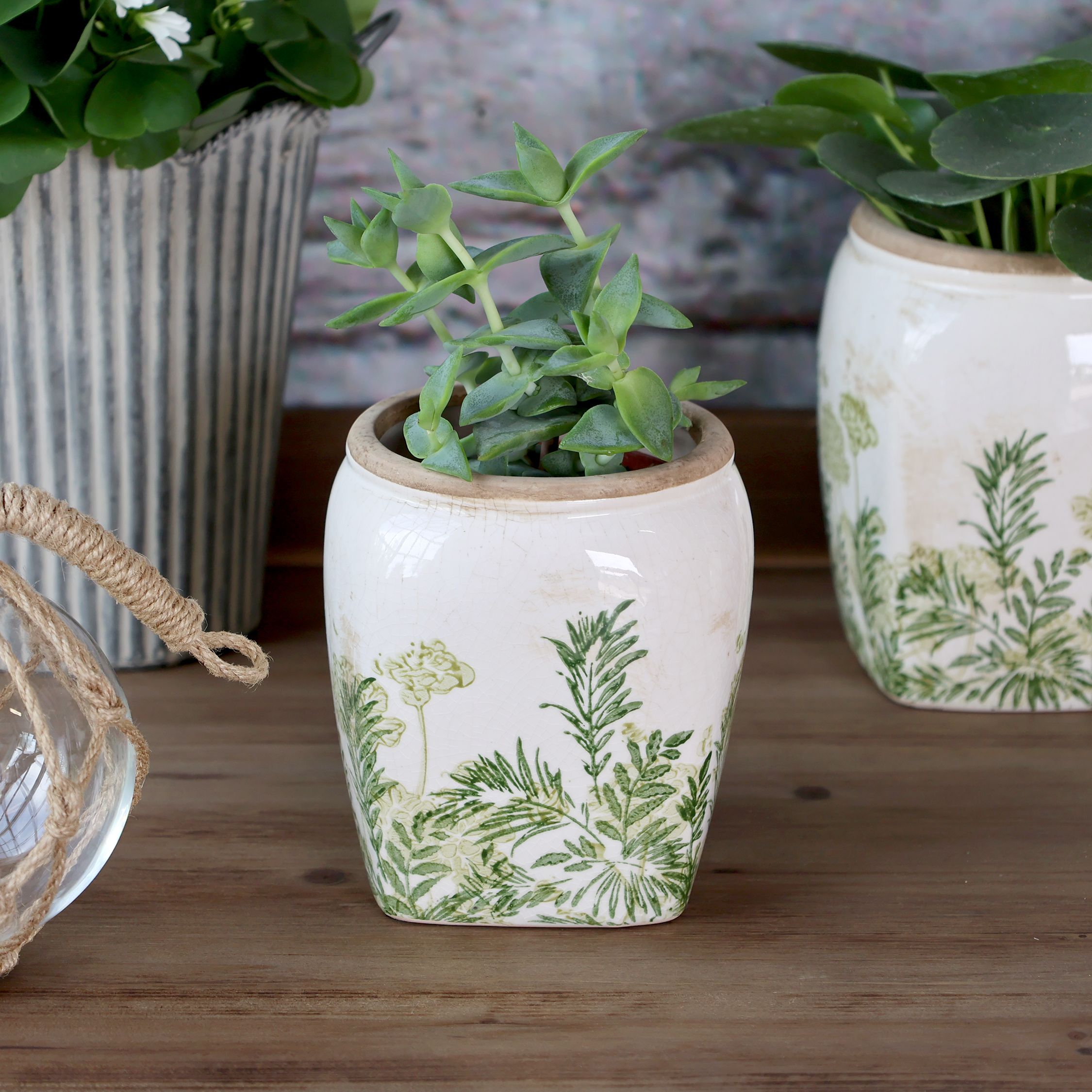 Laval Übertopf mit Blumendruck, Keramik, 13 cm hoch
