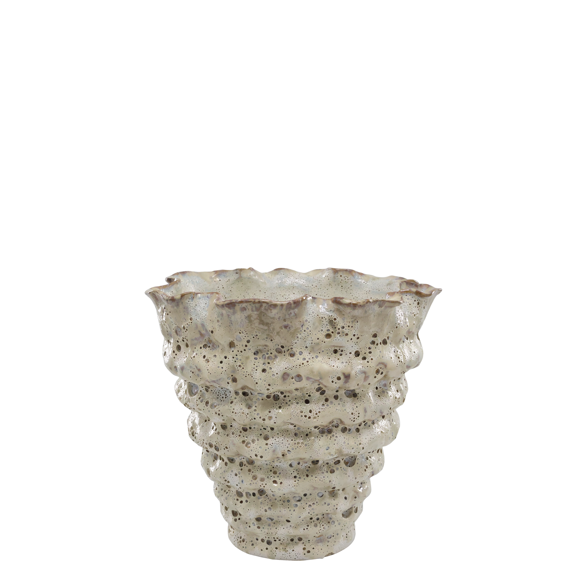 Vase mit Rillen in Antique Creme, 21 cm hoch