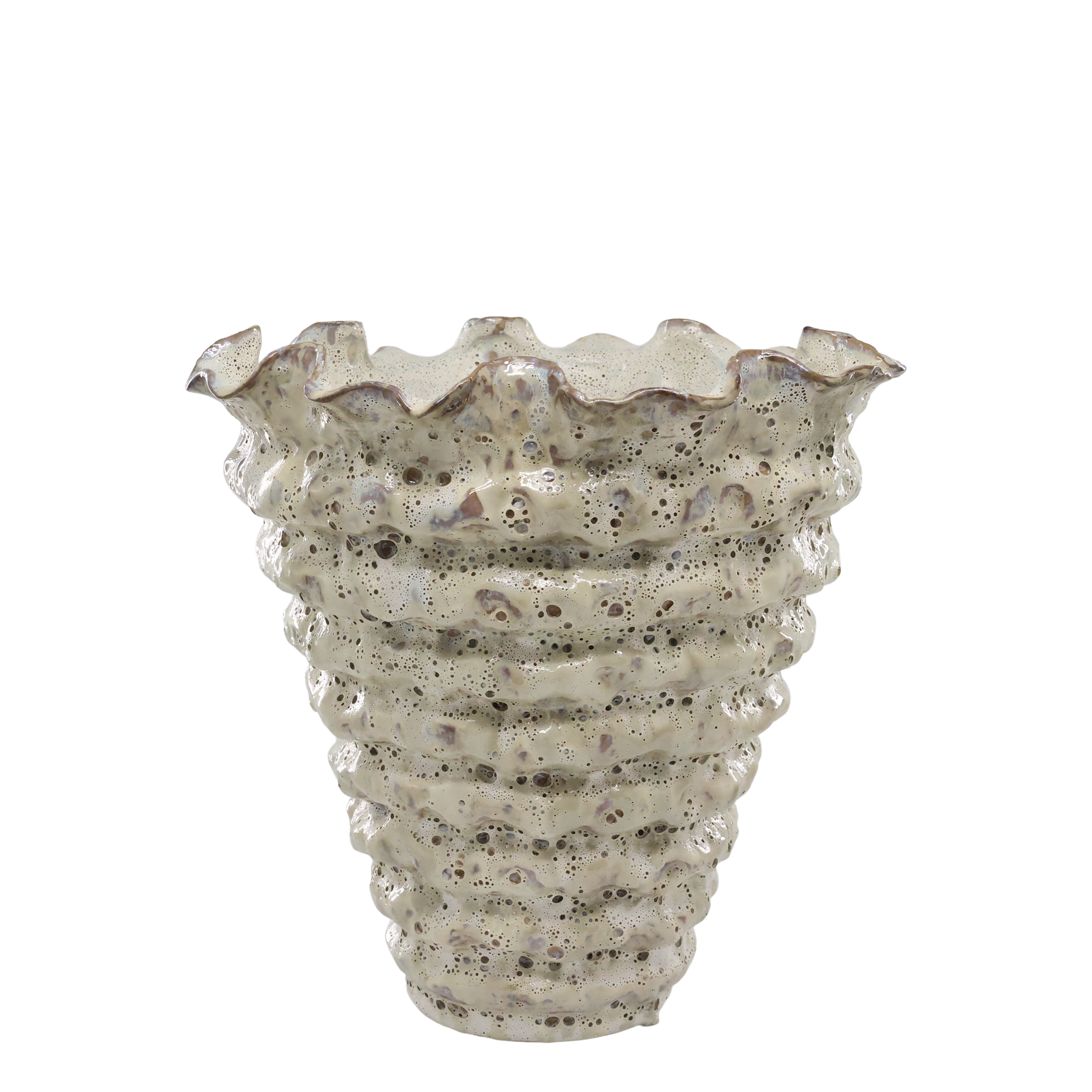 Vase mit Rillen, Steingut, antique creme, 30 cm