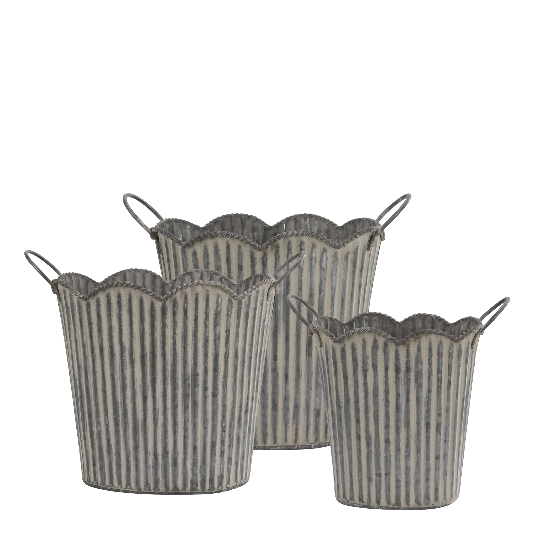 Übertopf-Set mit Rillen und Griffen, antique zink, 3 Größen