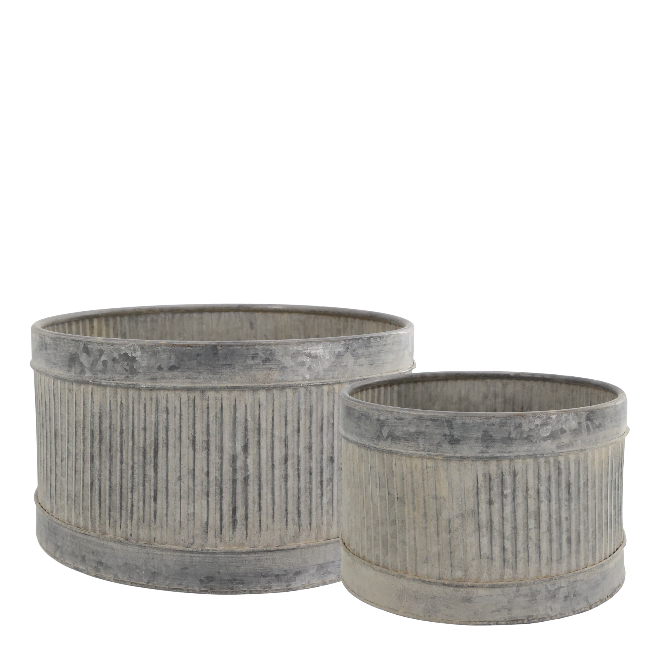 Übertopf mit Rillen Set von 2 – antique zink, 19 cm hoch