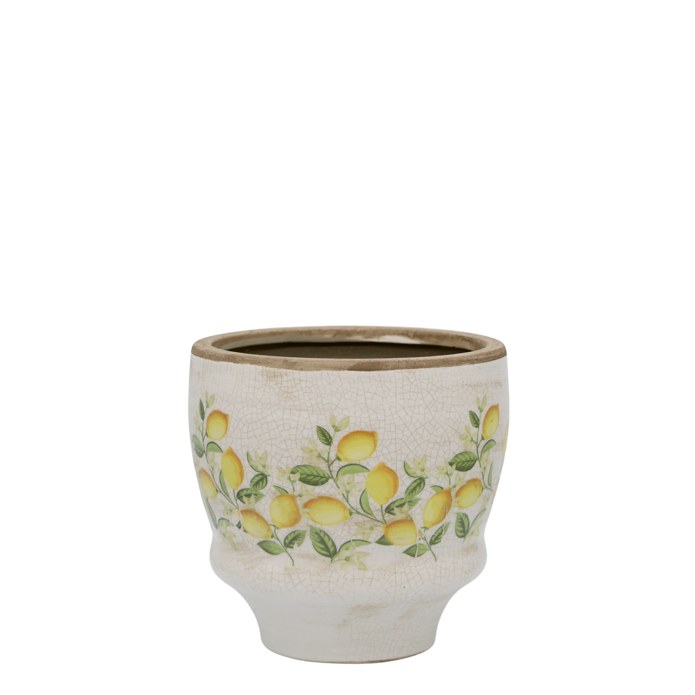Limone Blossom Übertopf mit Blumen, 14,5 cm hoch, creme