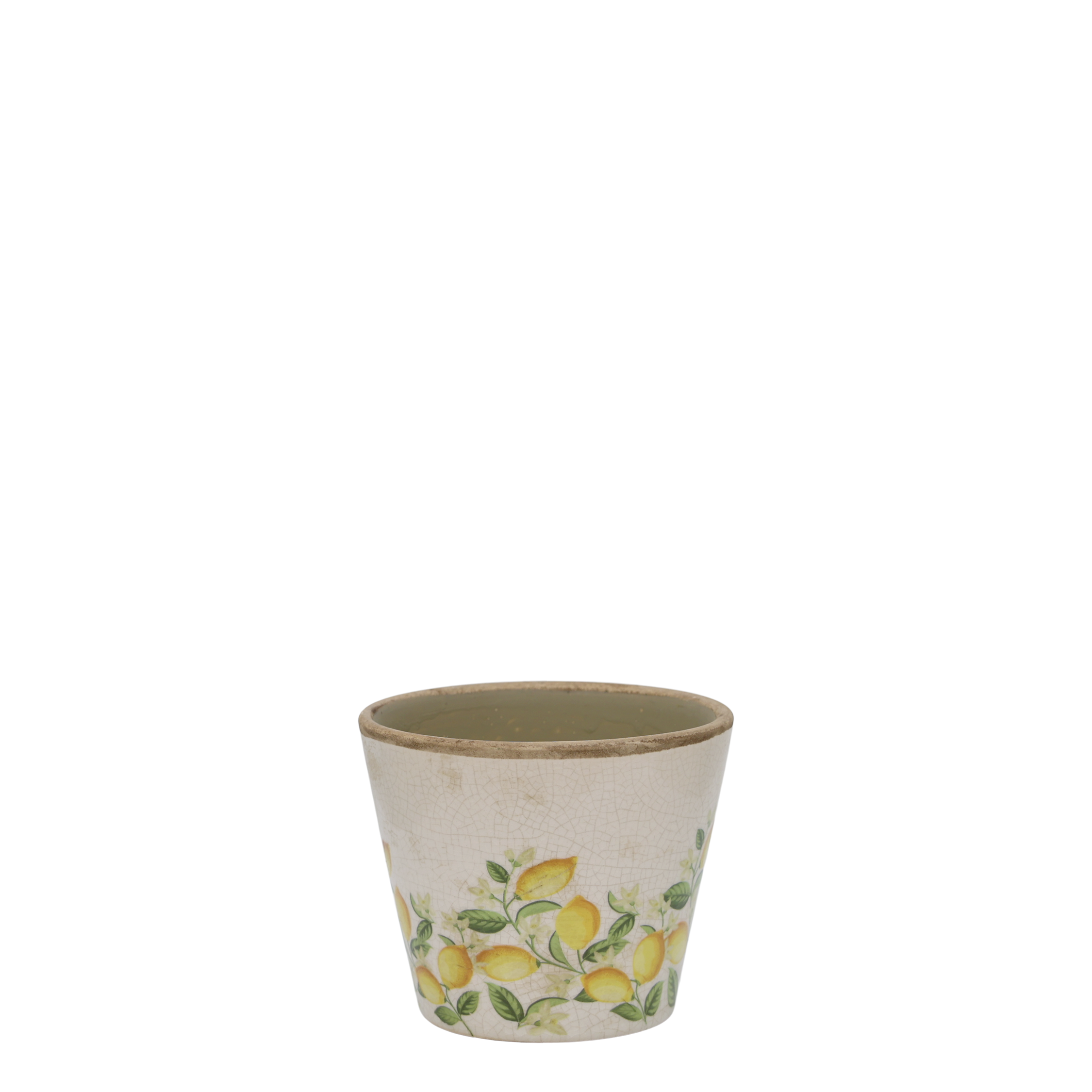 Limone Blossom Übertopf mit Zitronen und Blumen, creme