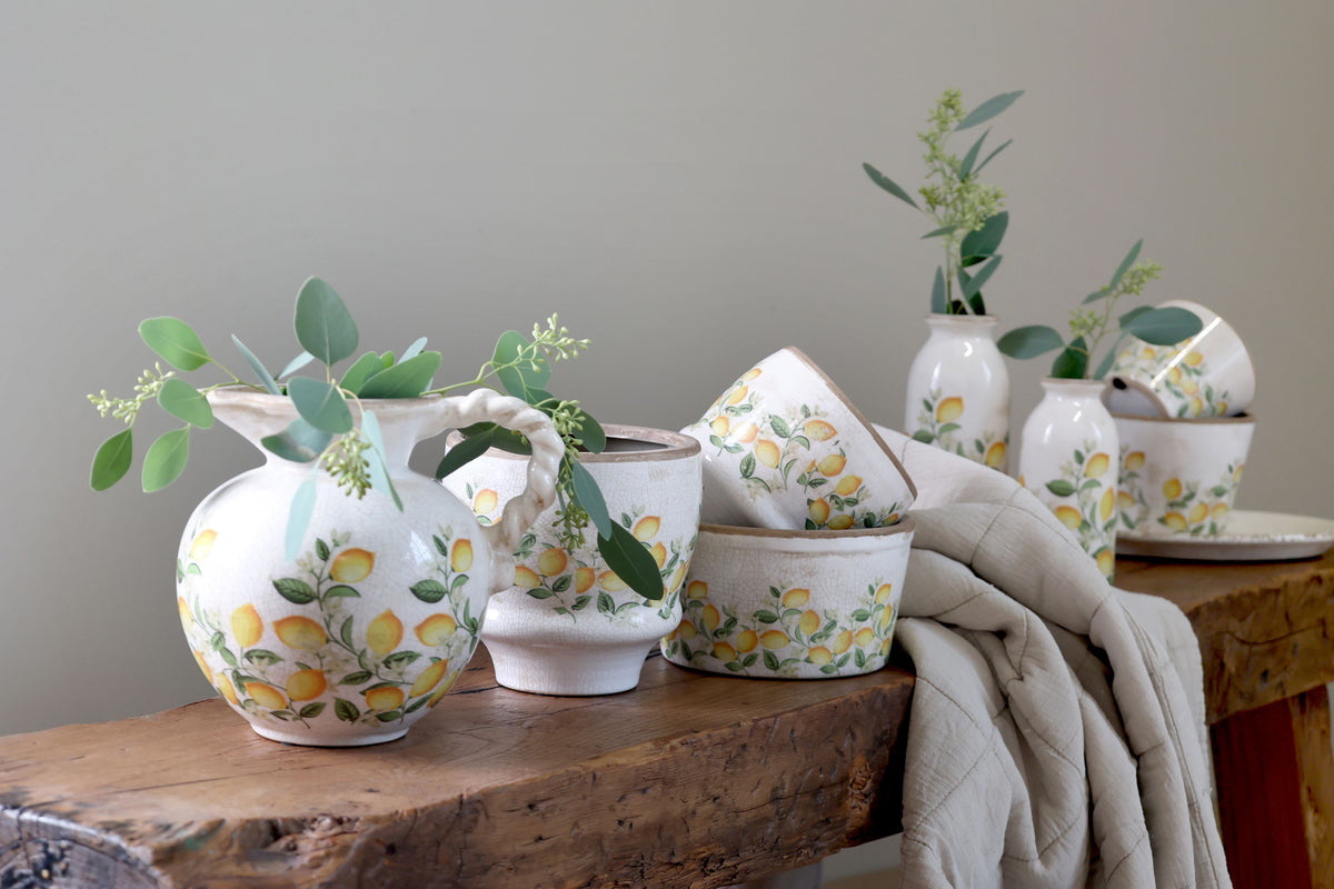 Blumen Übertopf Limone Blossom, Zitronen und Blumen, creme