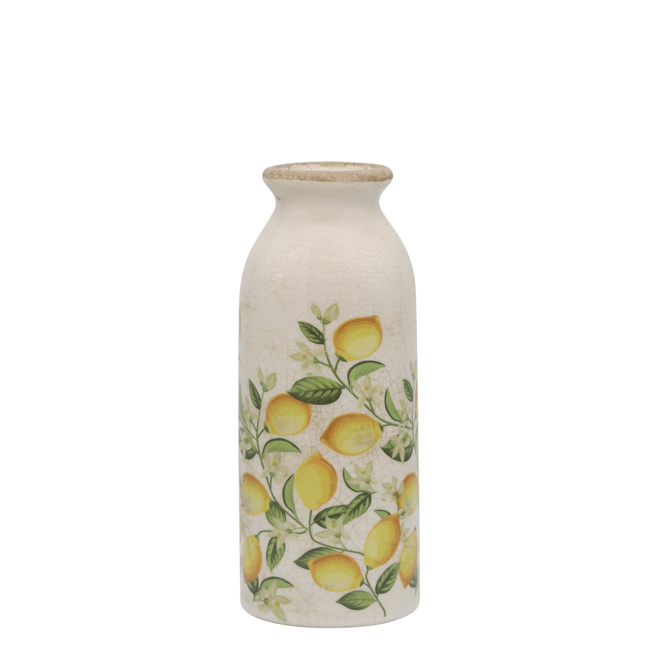 Übertopf für Blumen: Keramik Flasche mit Zitronen, 20 cm