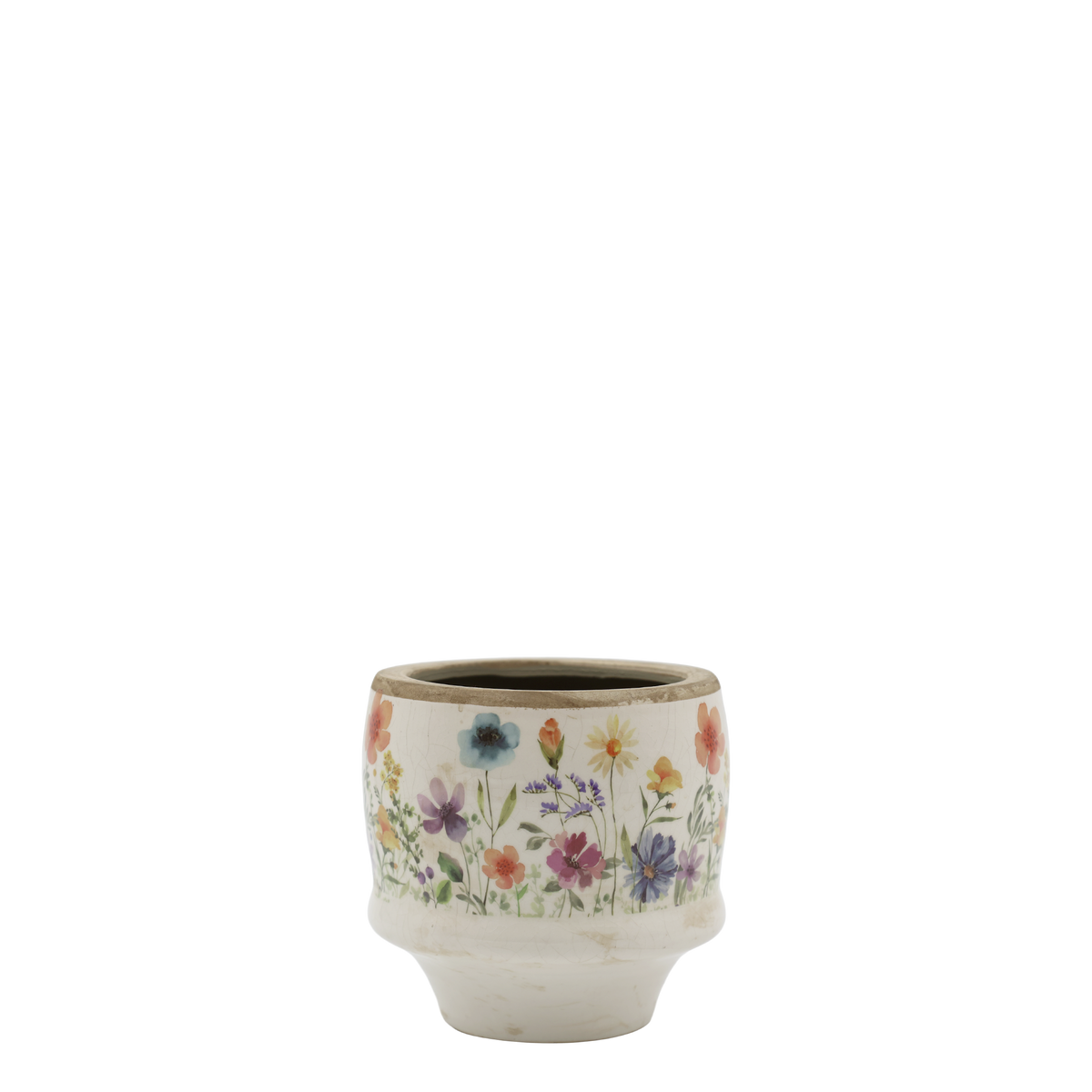 Fleurville Übertopf mit Blumenmotiv, 10,5 cm hoch, creme