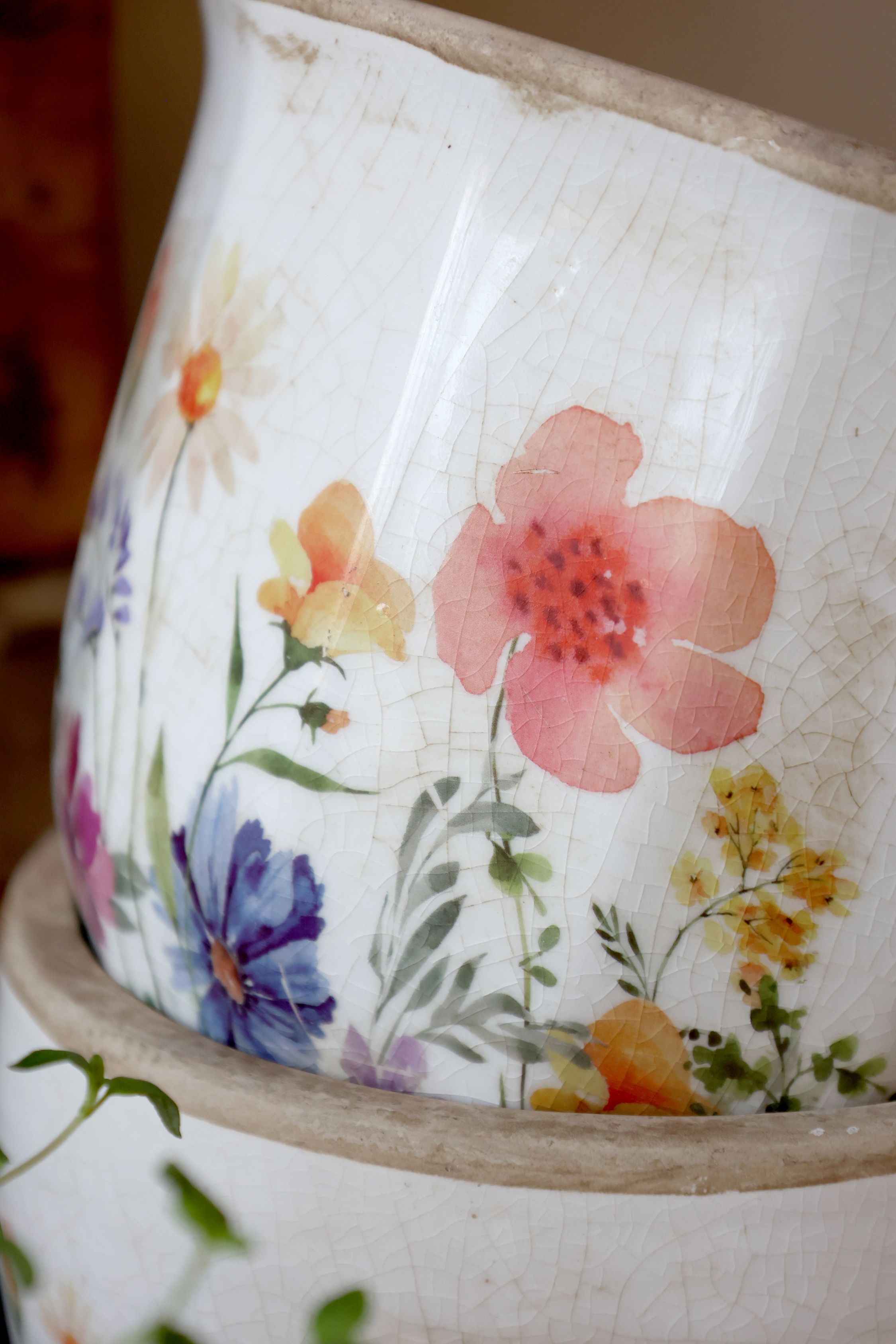 Fleurville Übertopf mit Blumenmotiv, 10,5 cm hoch, creme