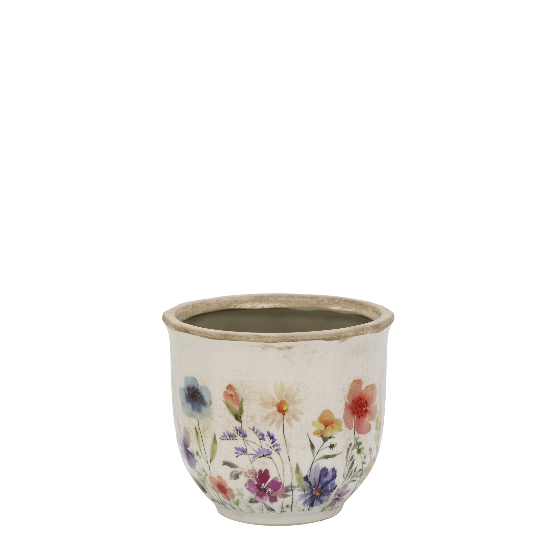 Fleurville Übertopf mit Blumenmotiv, 12,5 cm hoch, creme