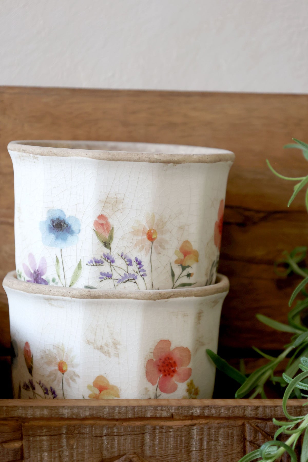 Fleurville Übertopf mit Blumenmotiv, 12,5 cm hoch, creme