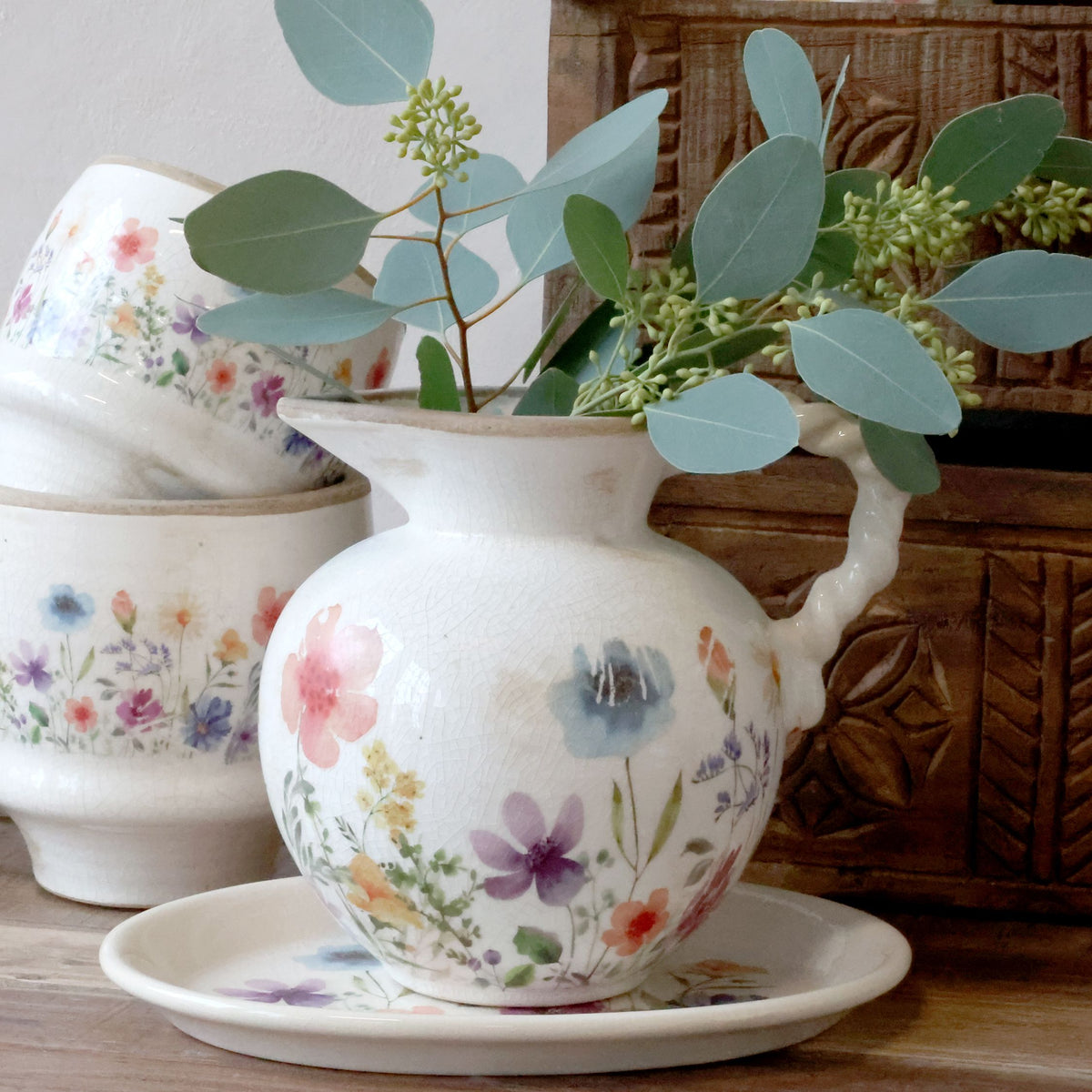 Fleurville Übertopf mit Henkel, 18,5 cm, Creme