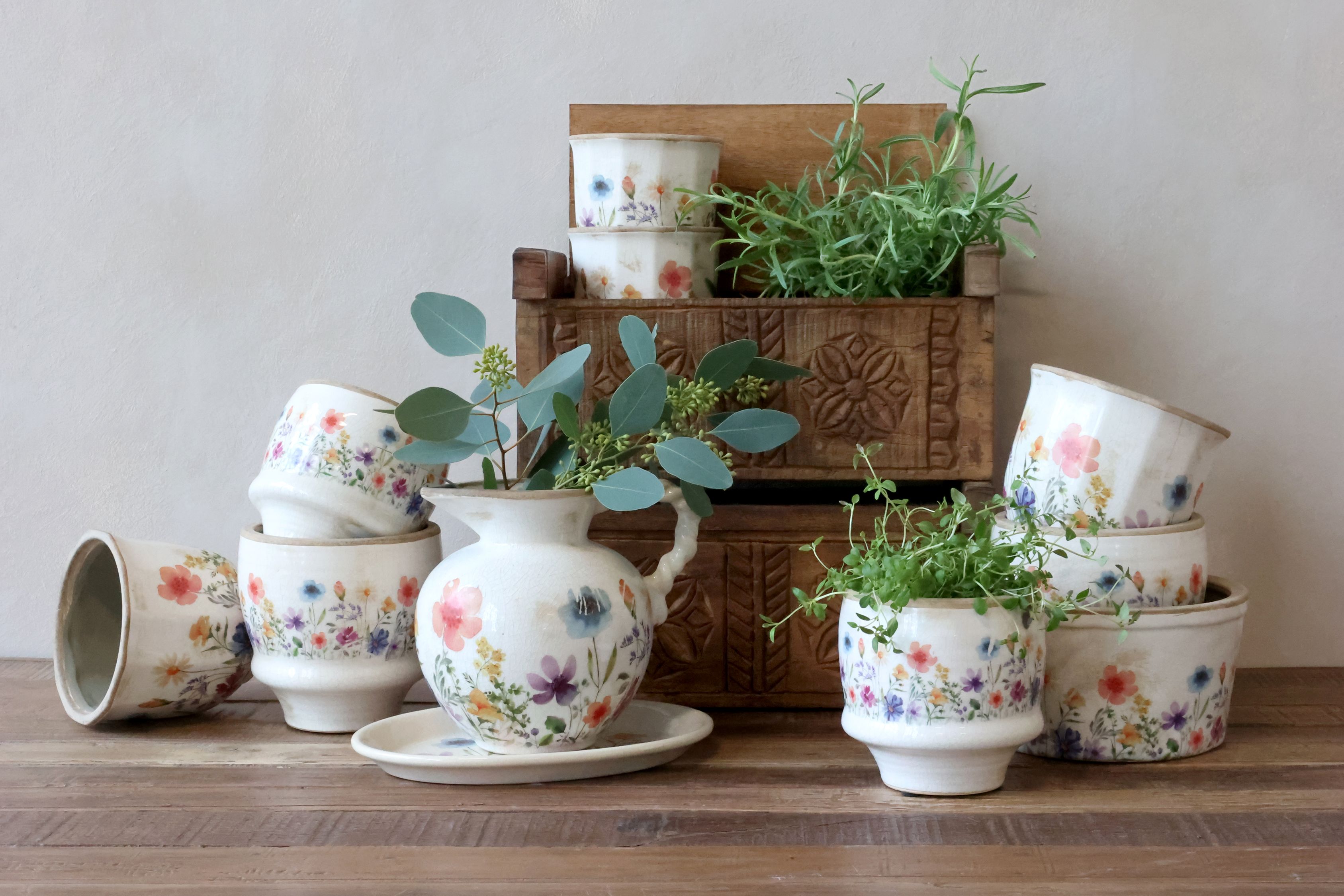 Fleurville Übertopf mit Henkel, 18,5 cm, Creme