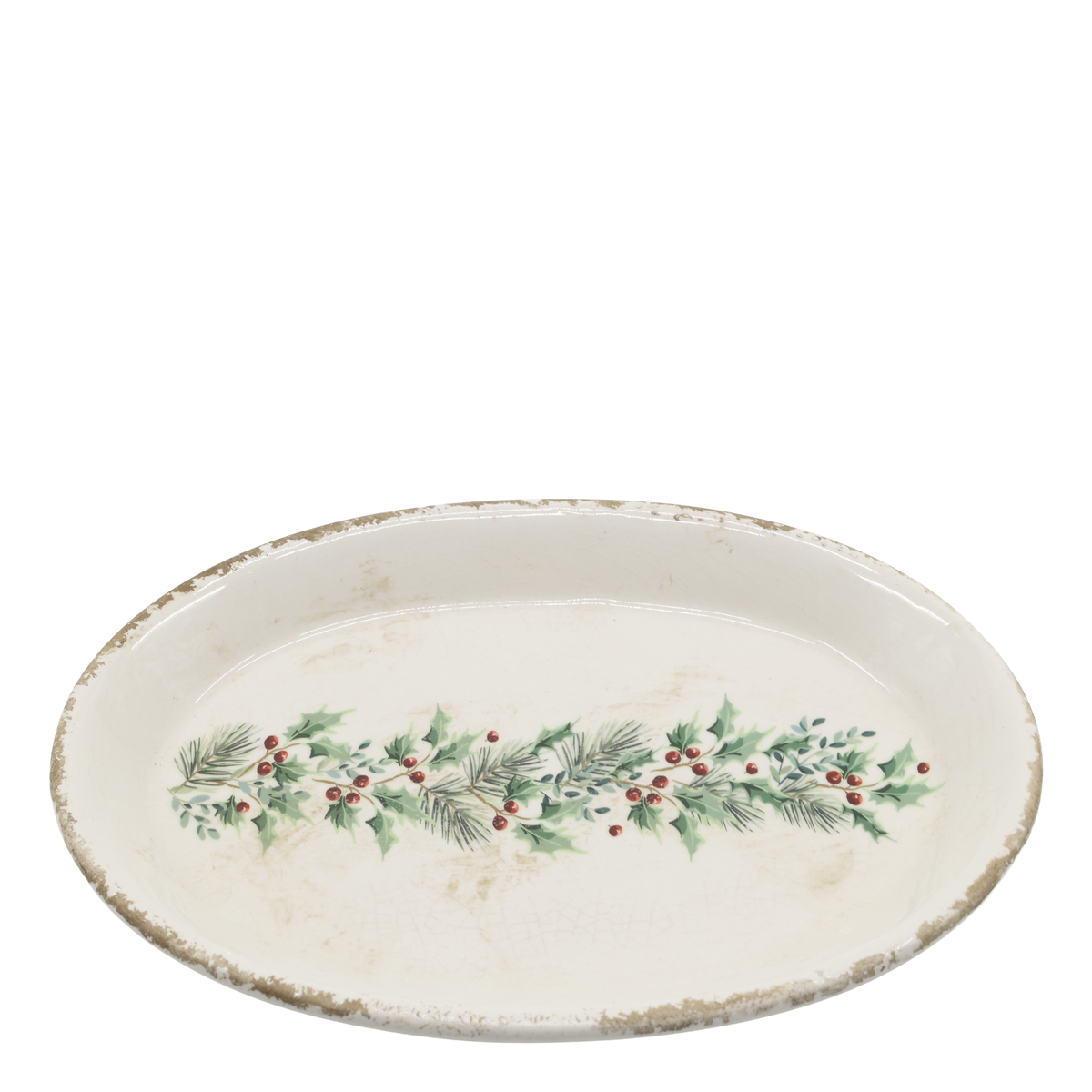Übertöpfe als Tablett mit Stechpalme, 25 cm lang, creme