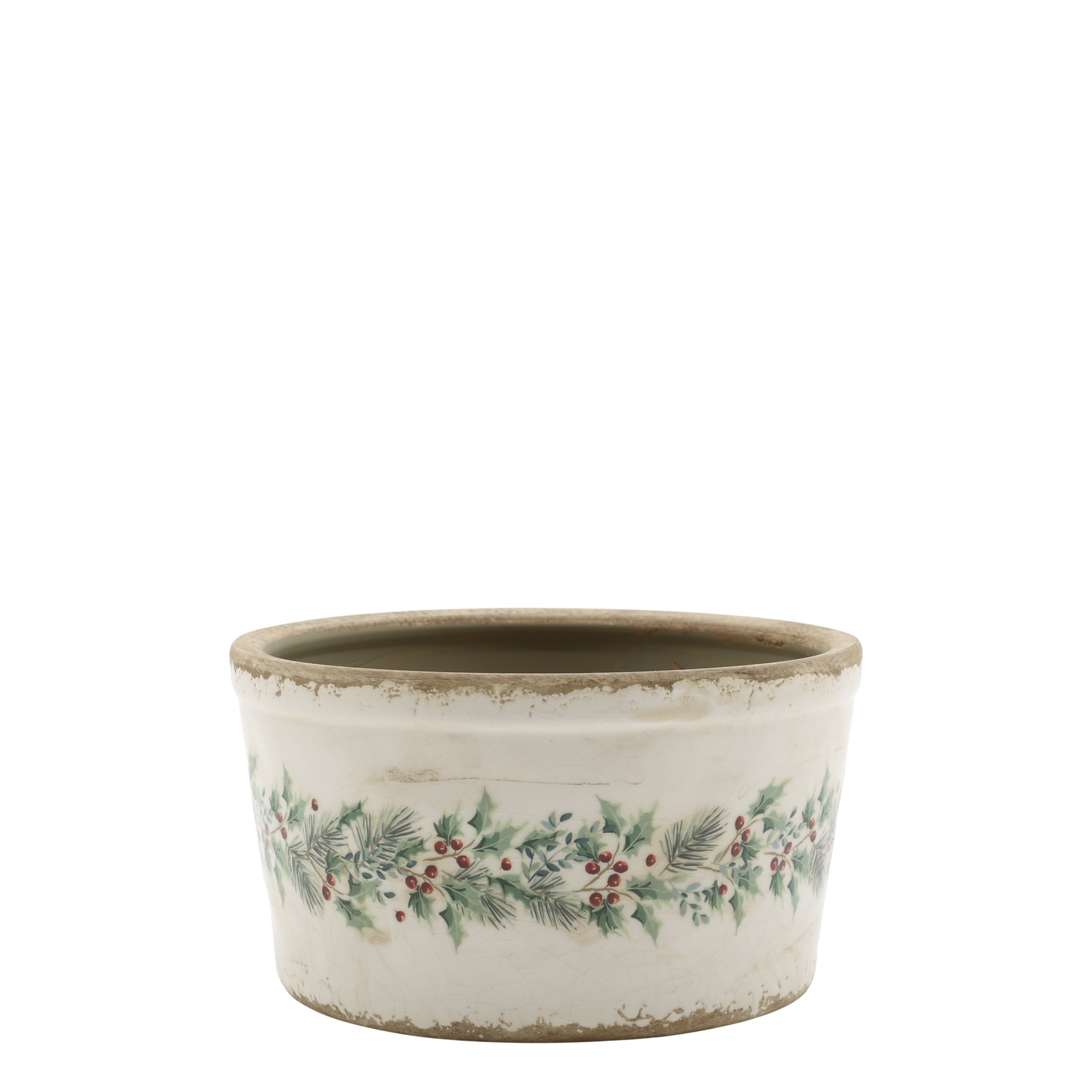 Deko Tablett mit Stechpalme – Steingut, creme, 16,5 cm