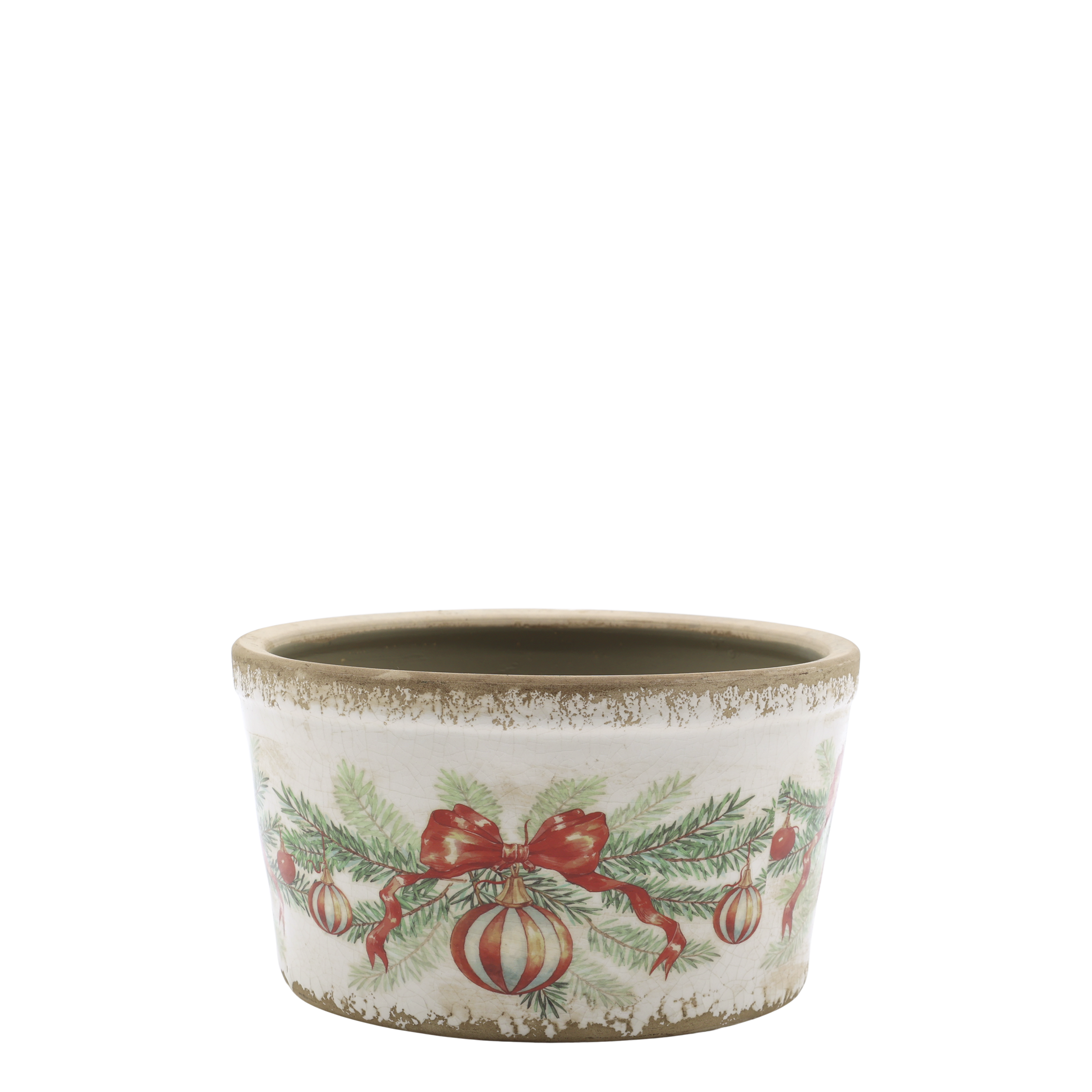 Tablett mit Weihnachtskugel, Steingut, creme