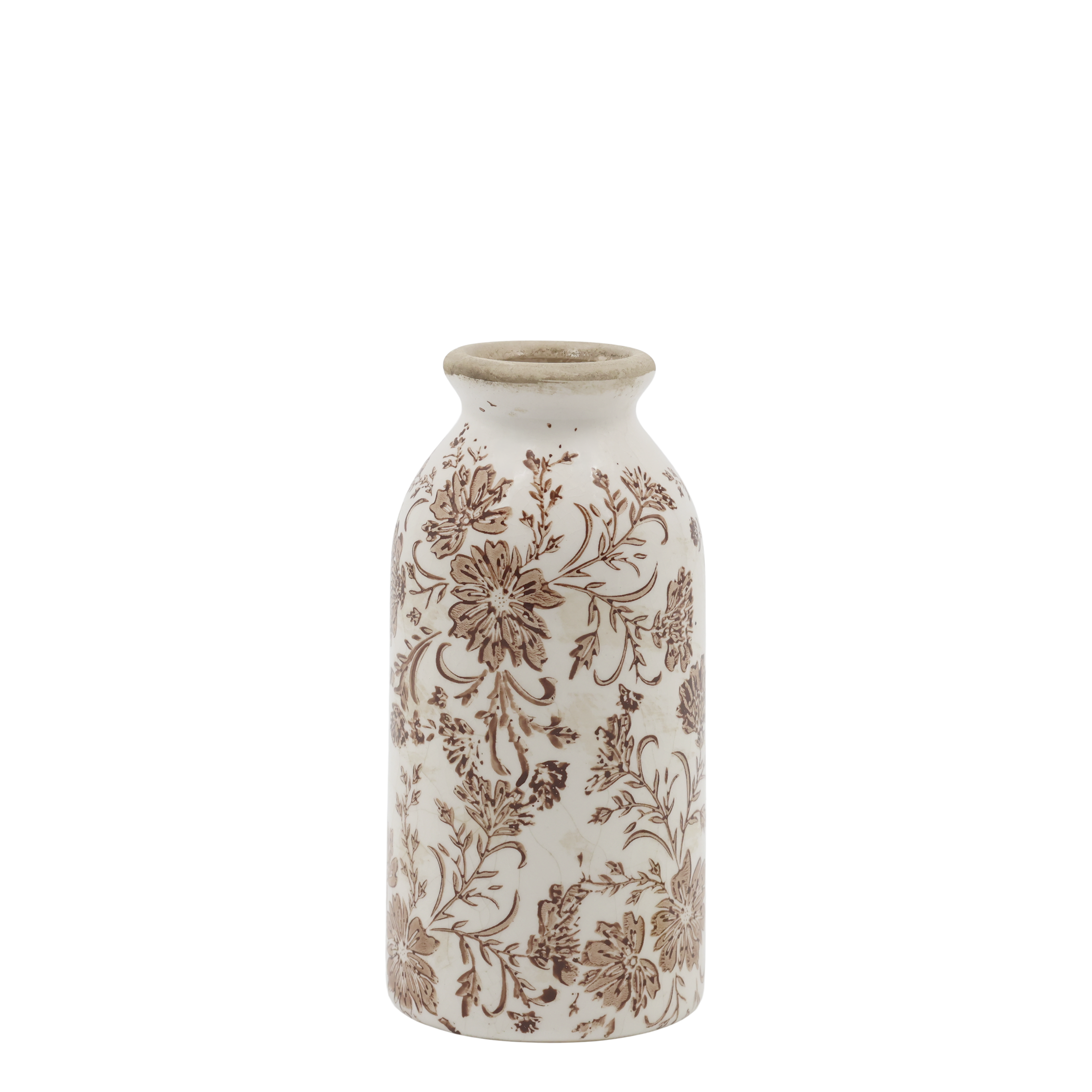 Grenoble Bottle w. floral motif H15.5/D7.5 cm mocca