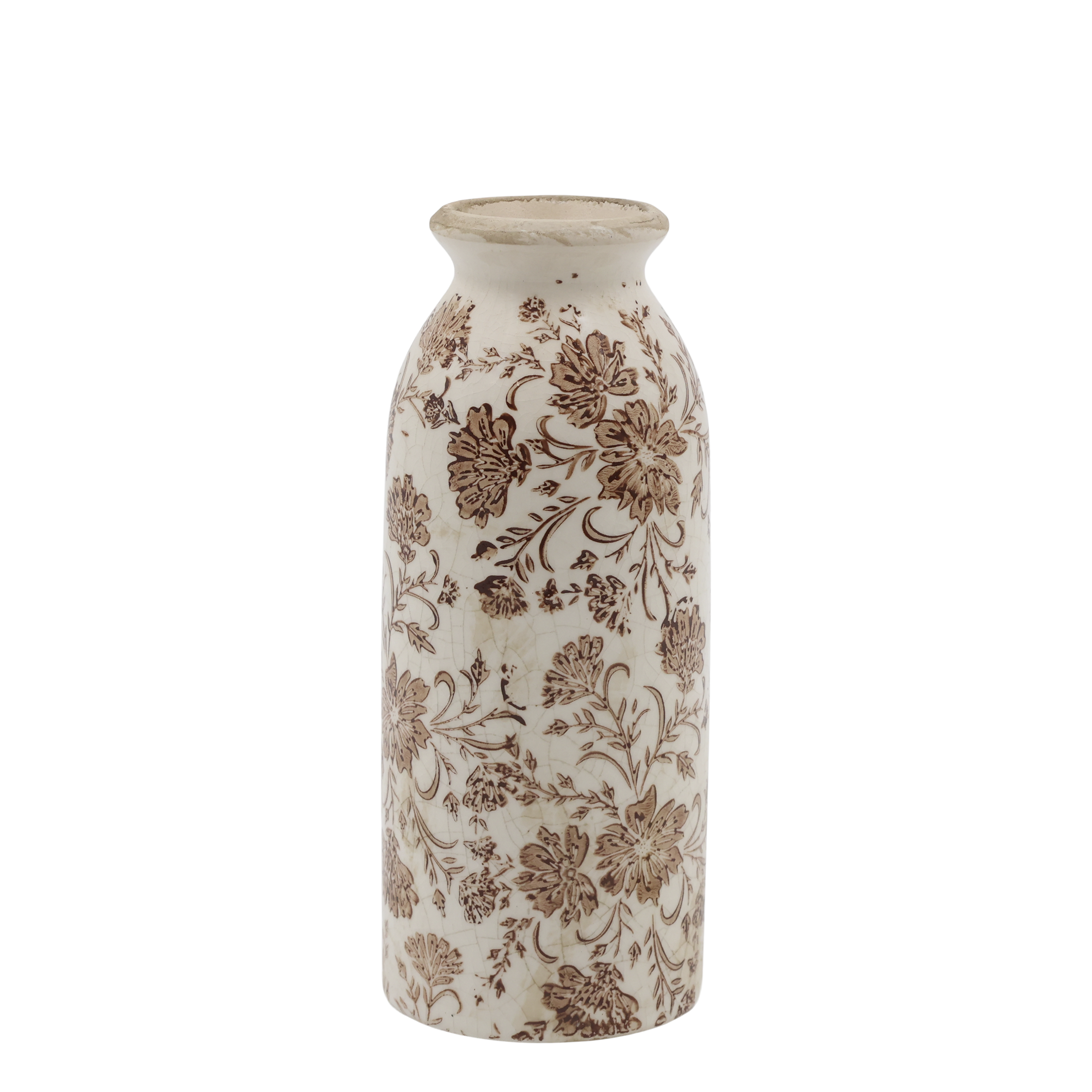 Grenoble Bottle w. floral motif H20/D8 cm mocca