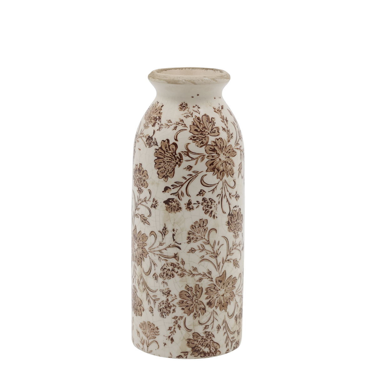 Grenoble Flasche mit Blumenmotiv, Keramik, Mokka, 20 cm hoch