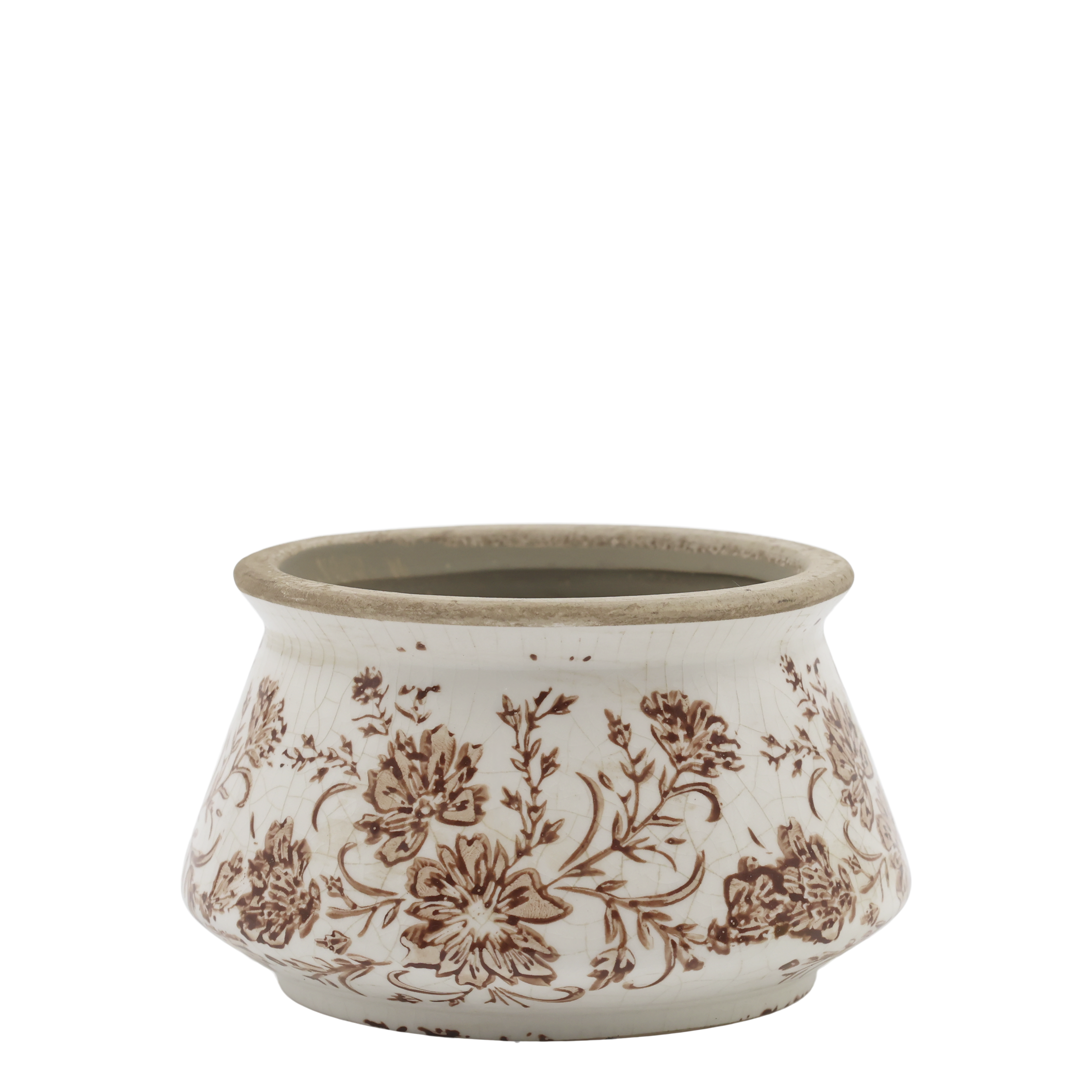 Grenoble Planter w. floral motif H12.5/D7.5 cm mocca