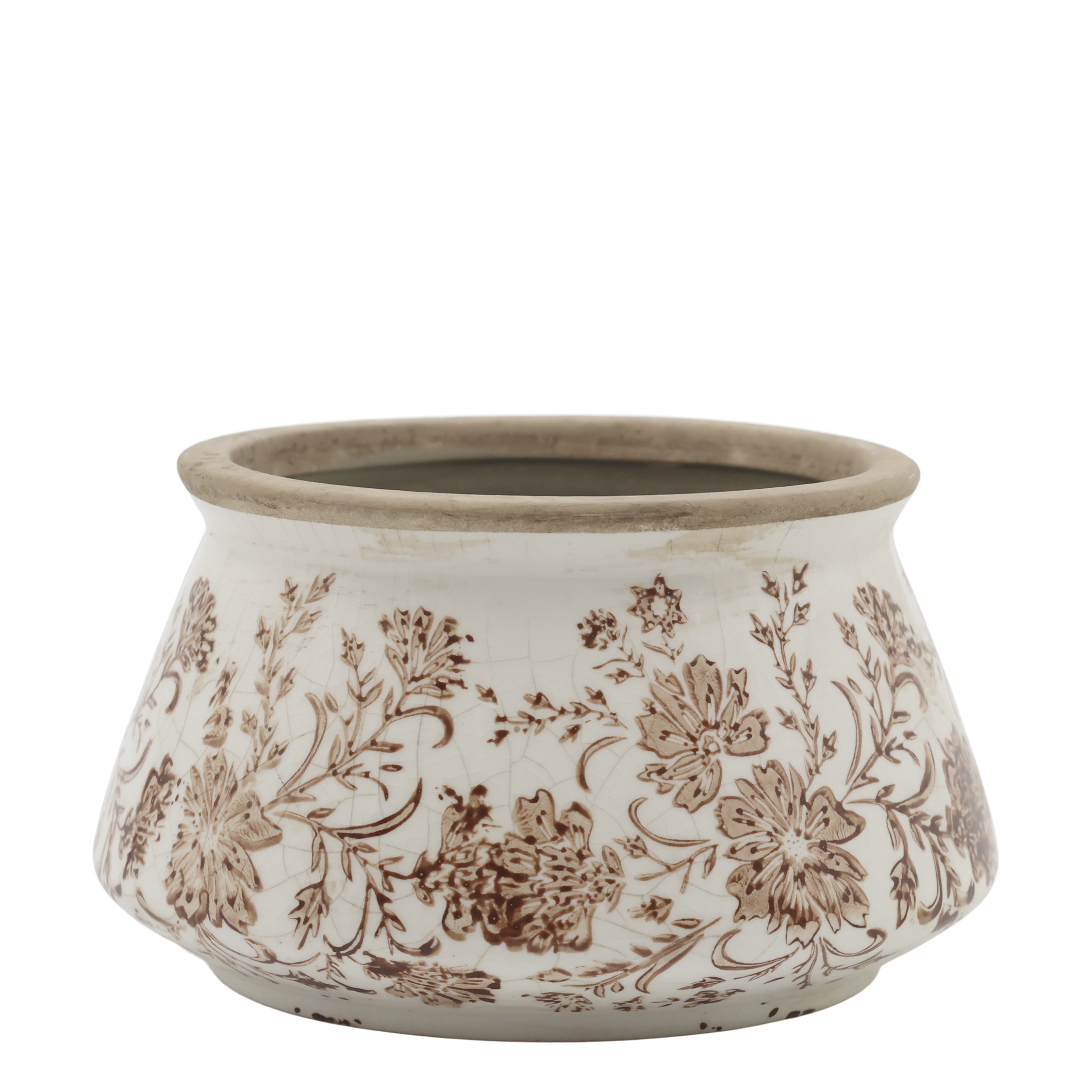 Grenoble Übertopf mit Blumenmotiv, Mokka, 14,5 cm hoch