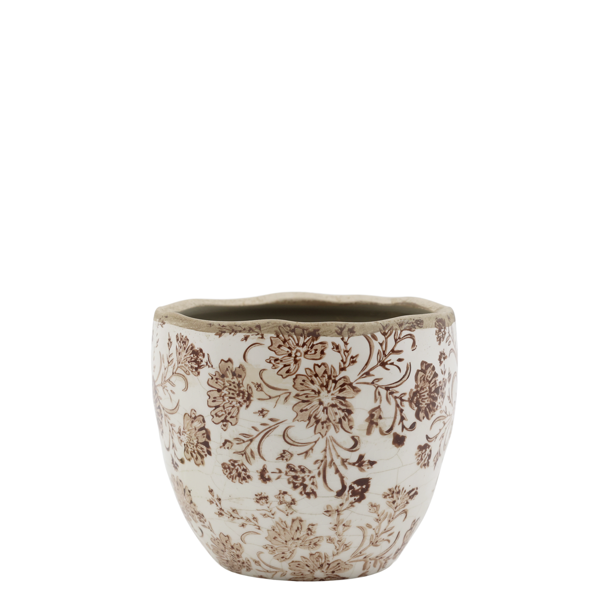 Grenoble Übertopf mit Blumenmotiv, Mokka, Höhe 13 cm