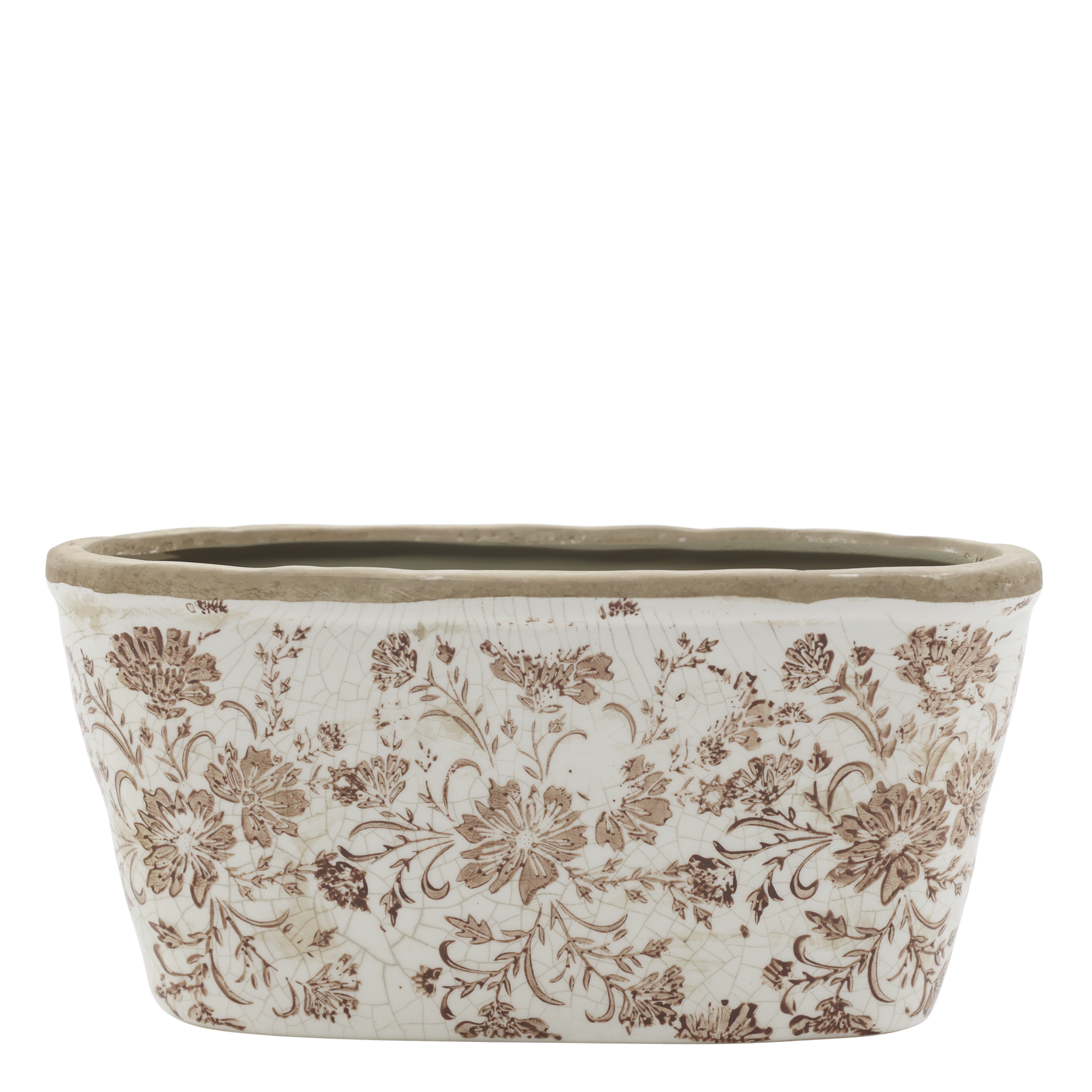 Grenoble Übertopf mit Blumenmotiv, Mokka, 22,5 cm lang