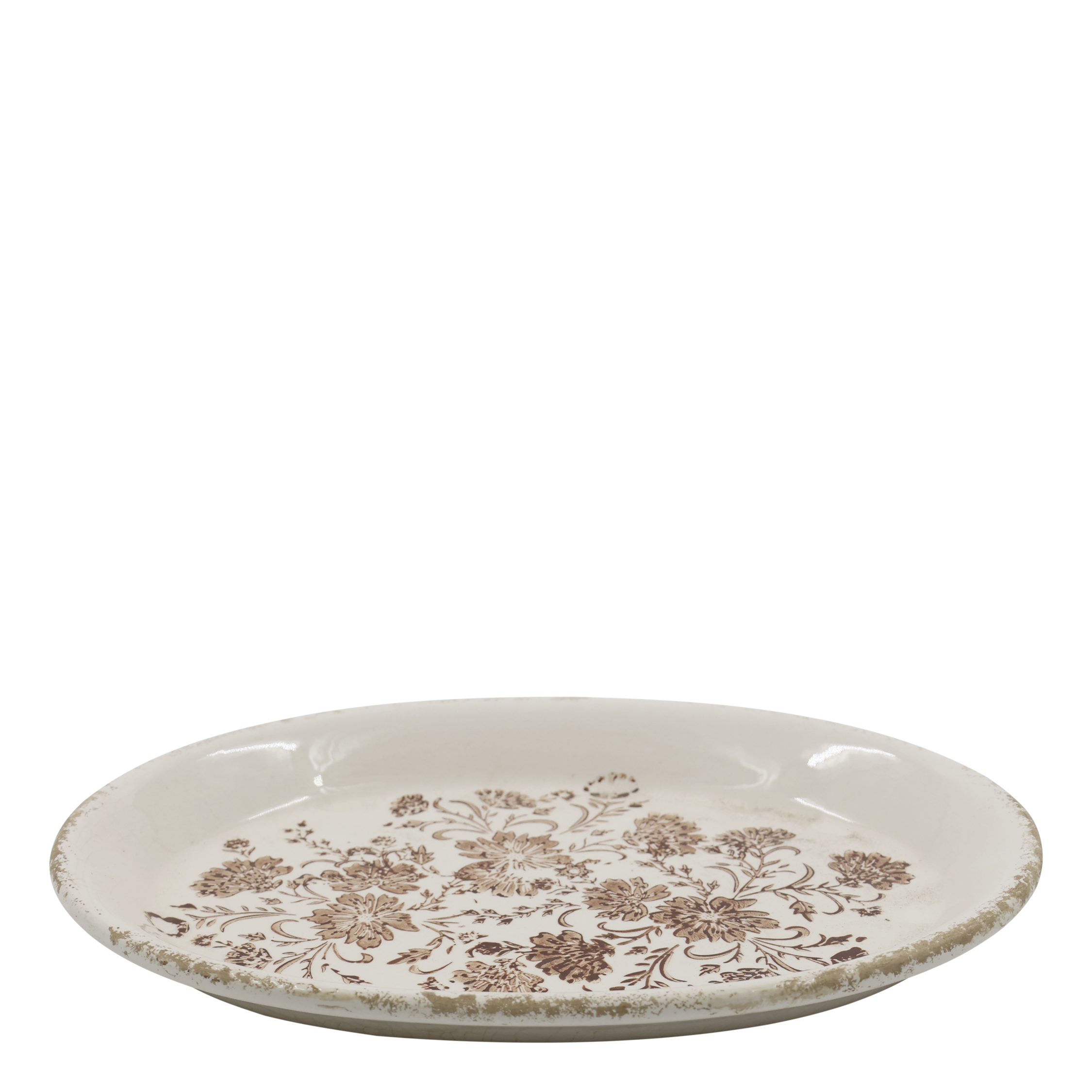 Deko Tablett aus Keramik mit Blumenmotiv, Mokka, 25 cm