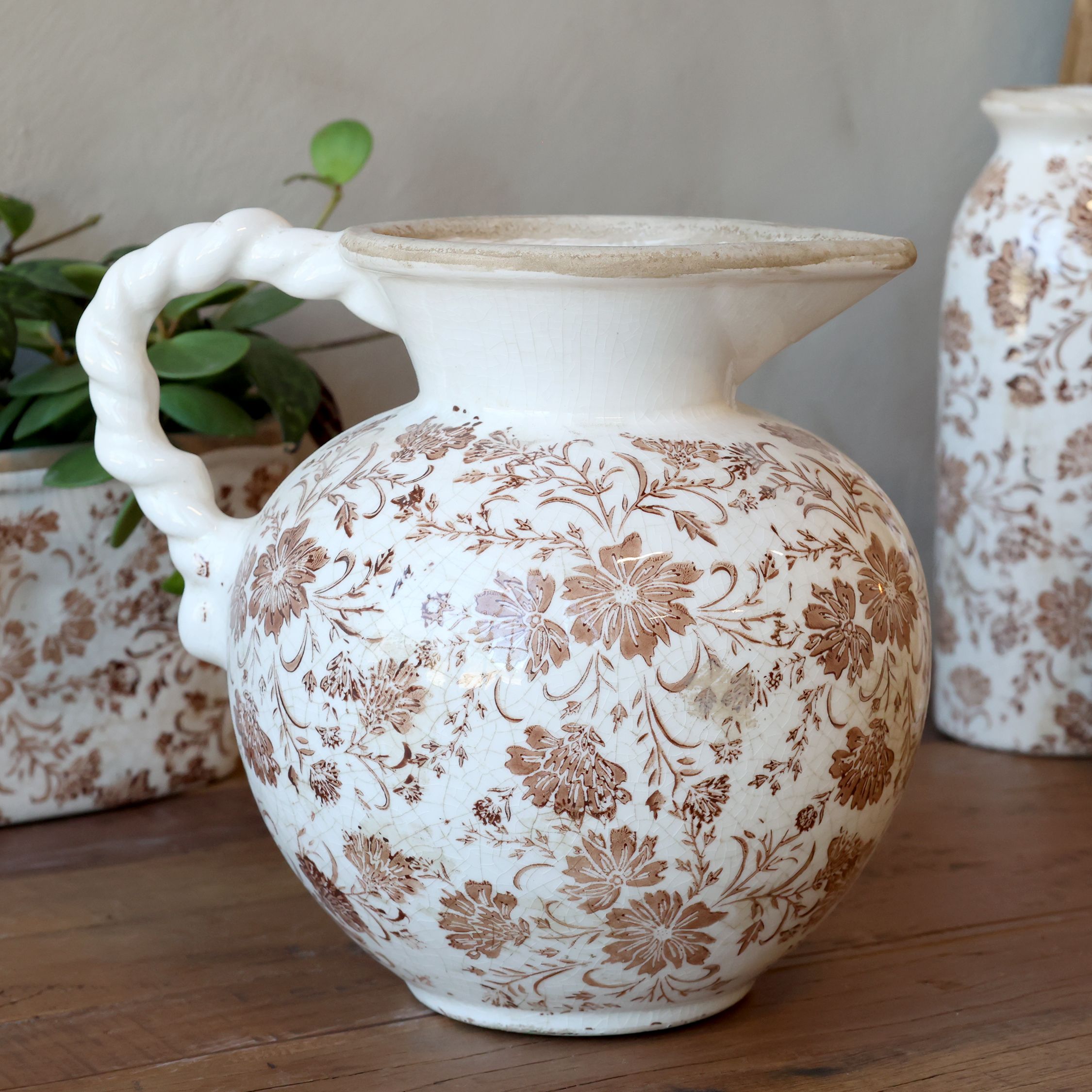 Übertopf Grenoble mit Blumenmotiv, Keramik, 18,5 cm hoch