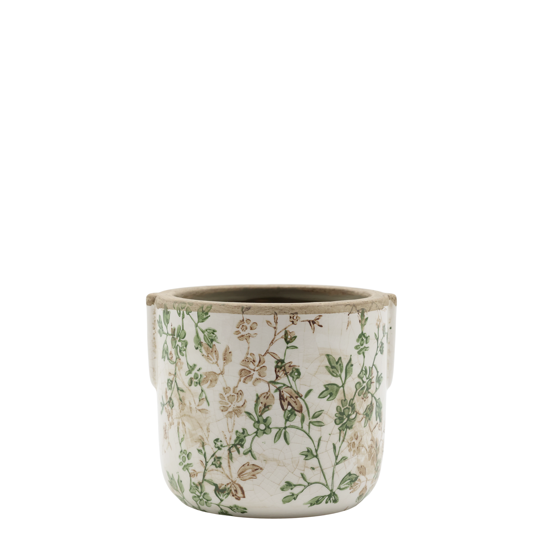 Übertopf Grasse mit Zweigmotiv, Keramik, creme, 13,5 cm
