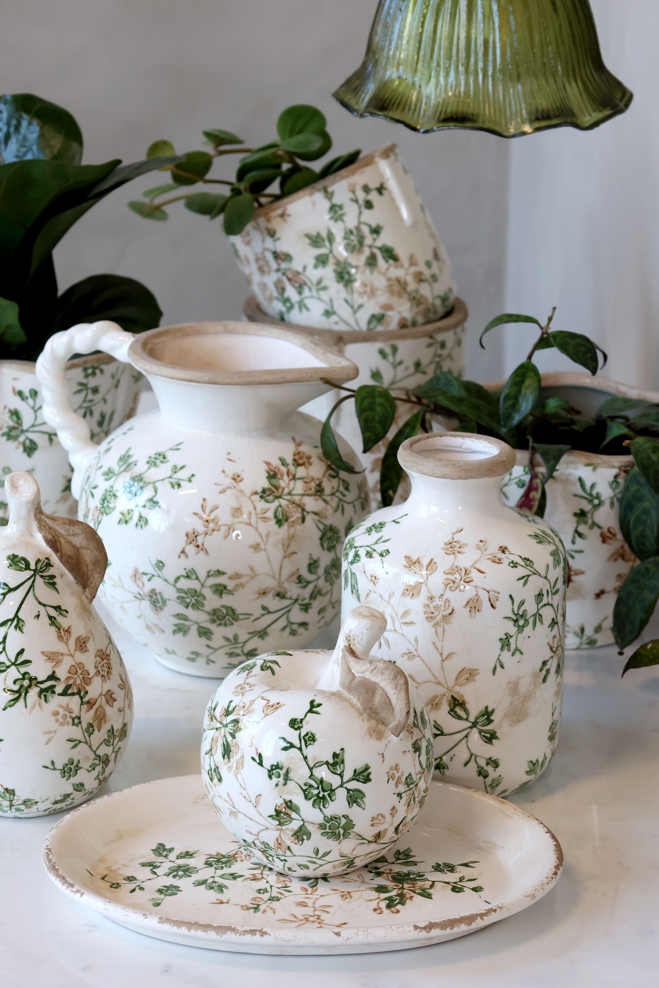 Übertopf Grasse mit Zweigmotiv, Keramik, creme, 13,5 cm