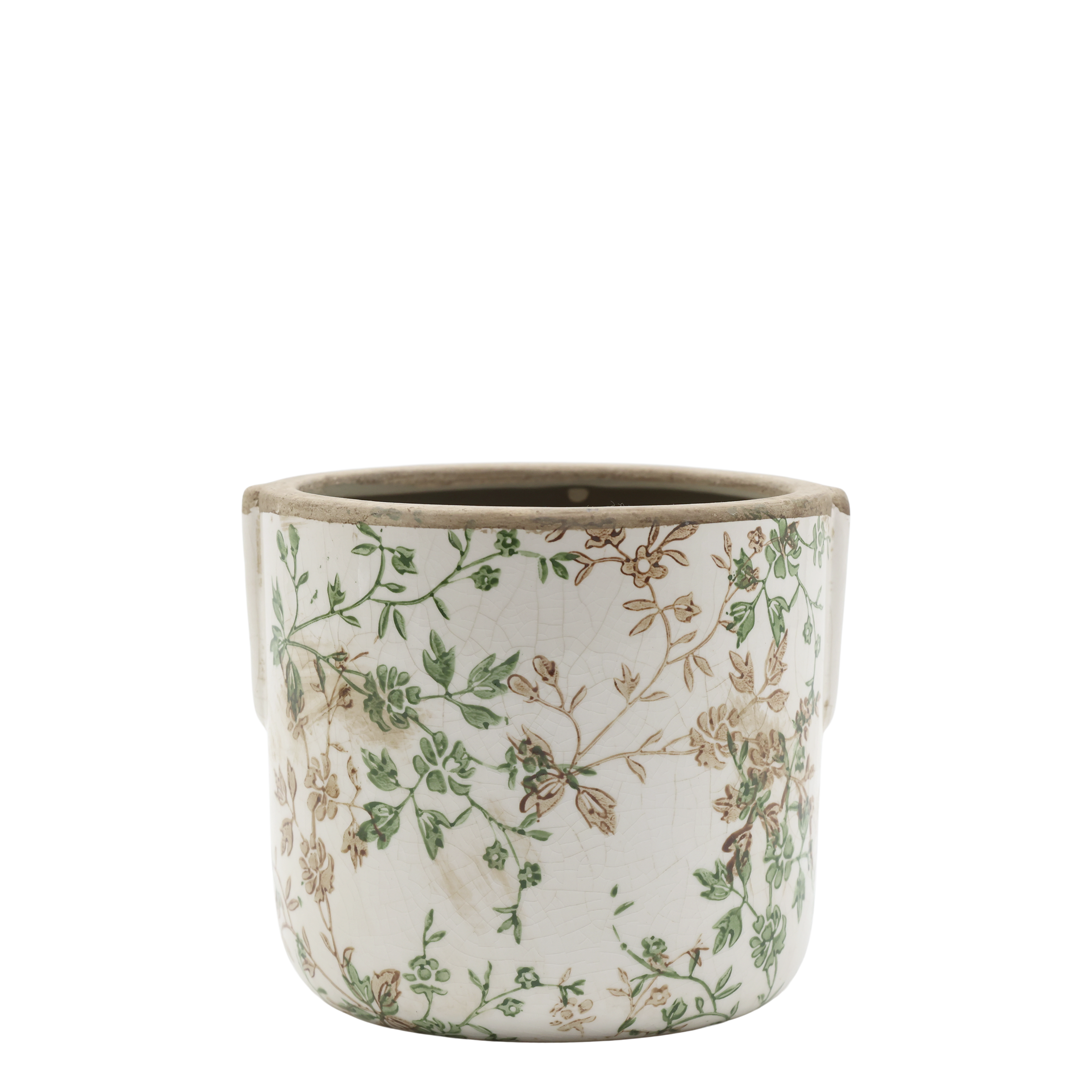 Übertopf Grasse mit Zweigmotiv, Keramik, creme, 13,5 cm hoch