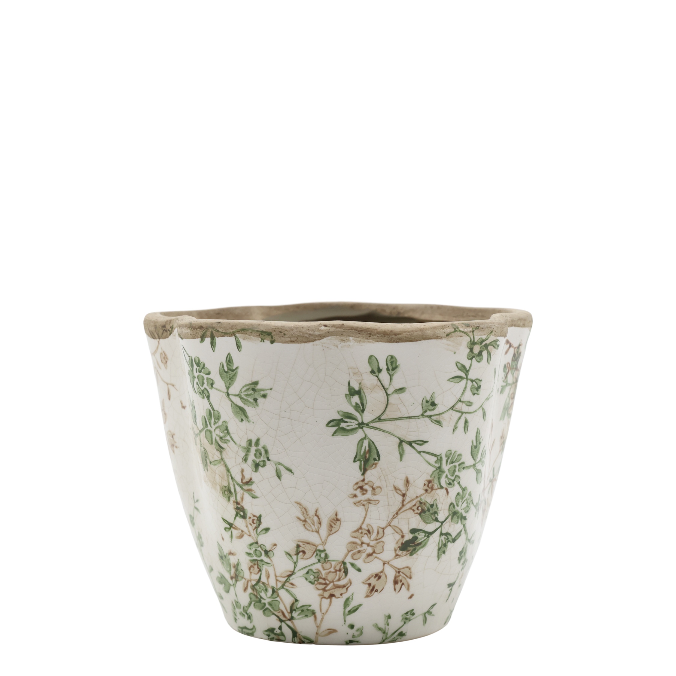 Grasse Übertopf mit Zweigmotiv, Keramik, creme, 13 cm hoch