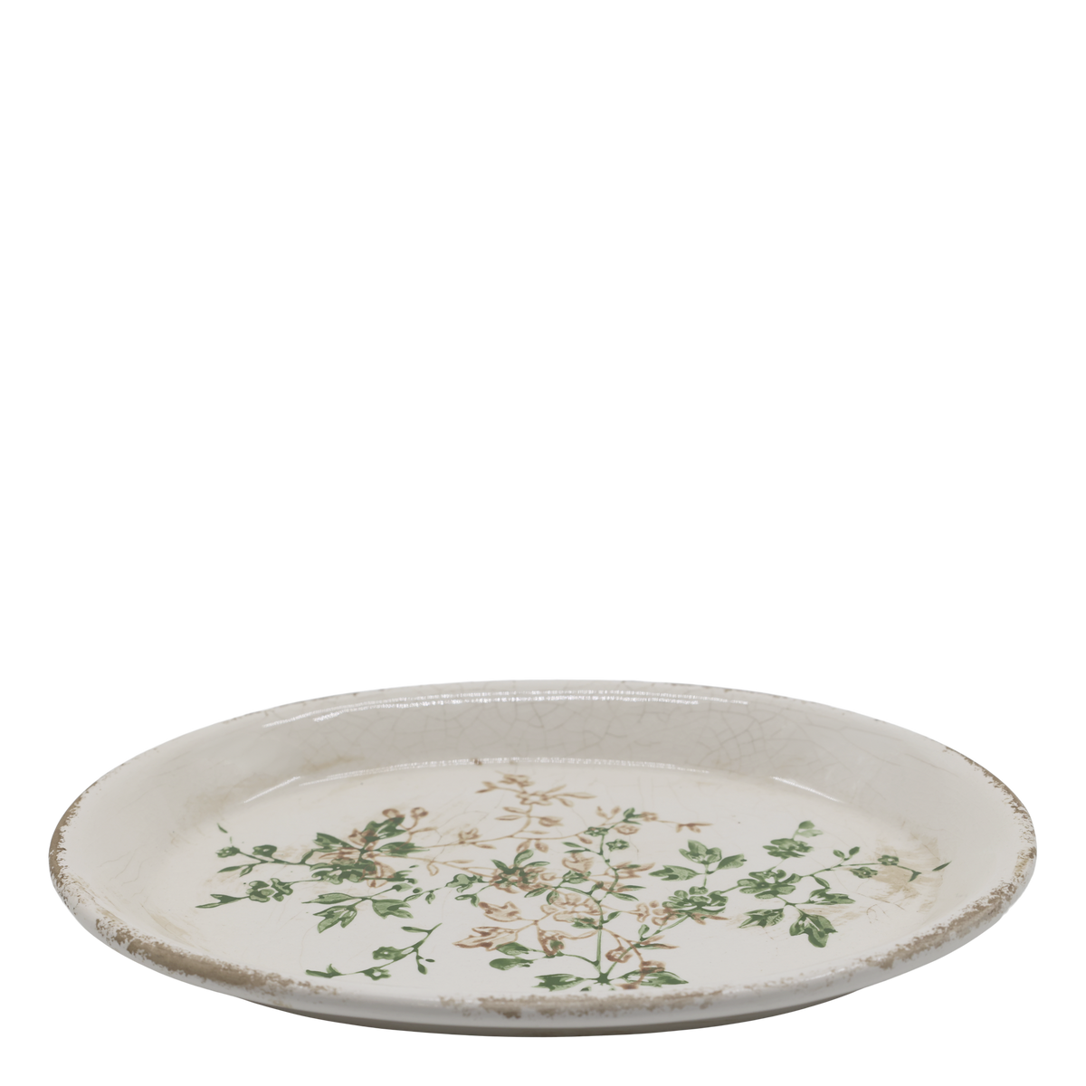 Tablett mit Zweigmotiv, Keramik, creme, 25 cm lang