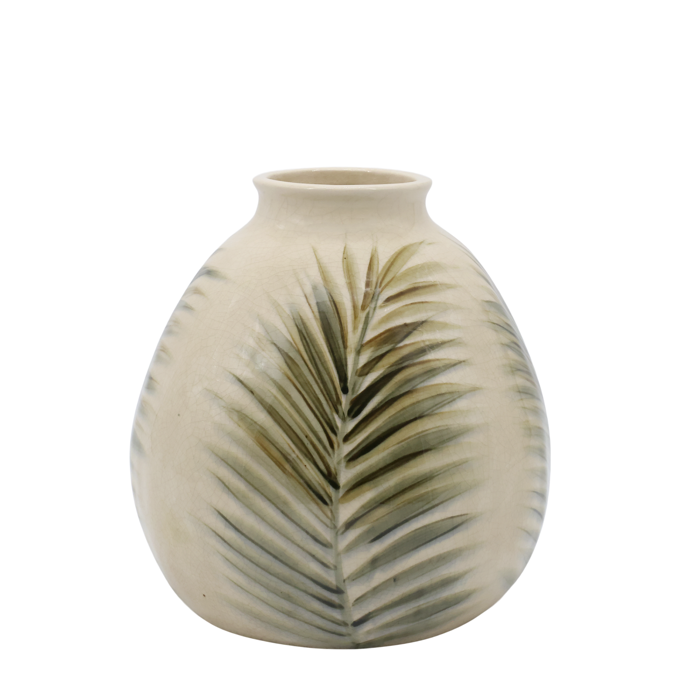 Vase w. leaf pattern H23/D23 cm cream and verte