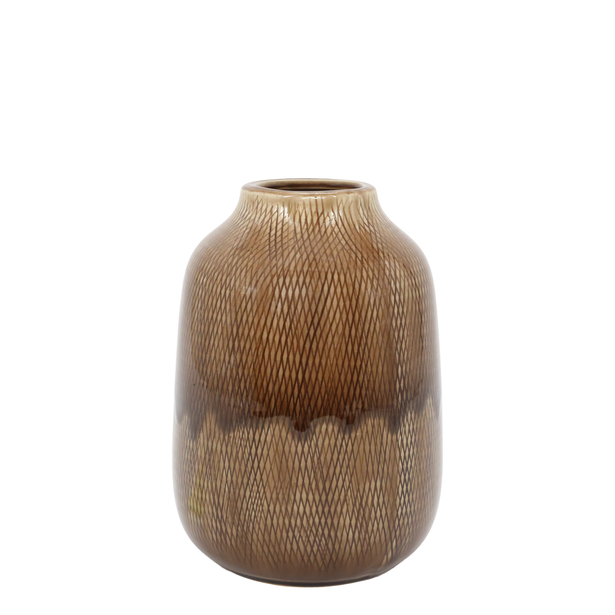 Vase mit Muster in Mokka – Steingut, 21 cm hoch