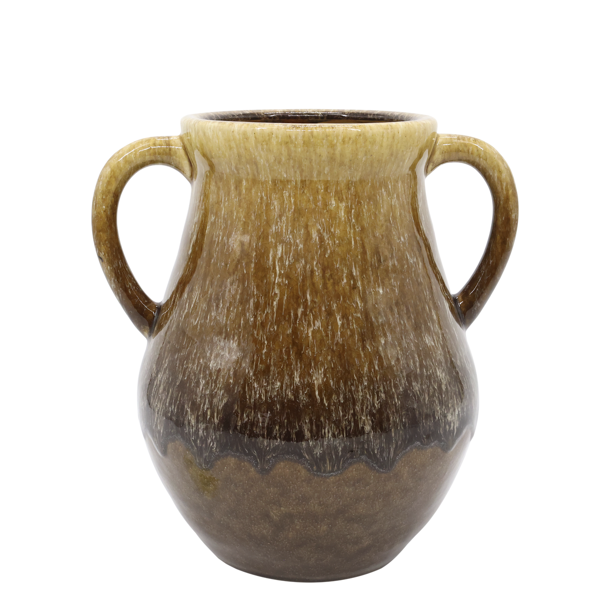 Vase mit Henkel aus Steingut, oliv, 30 cm hoch