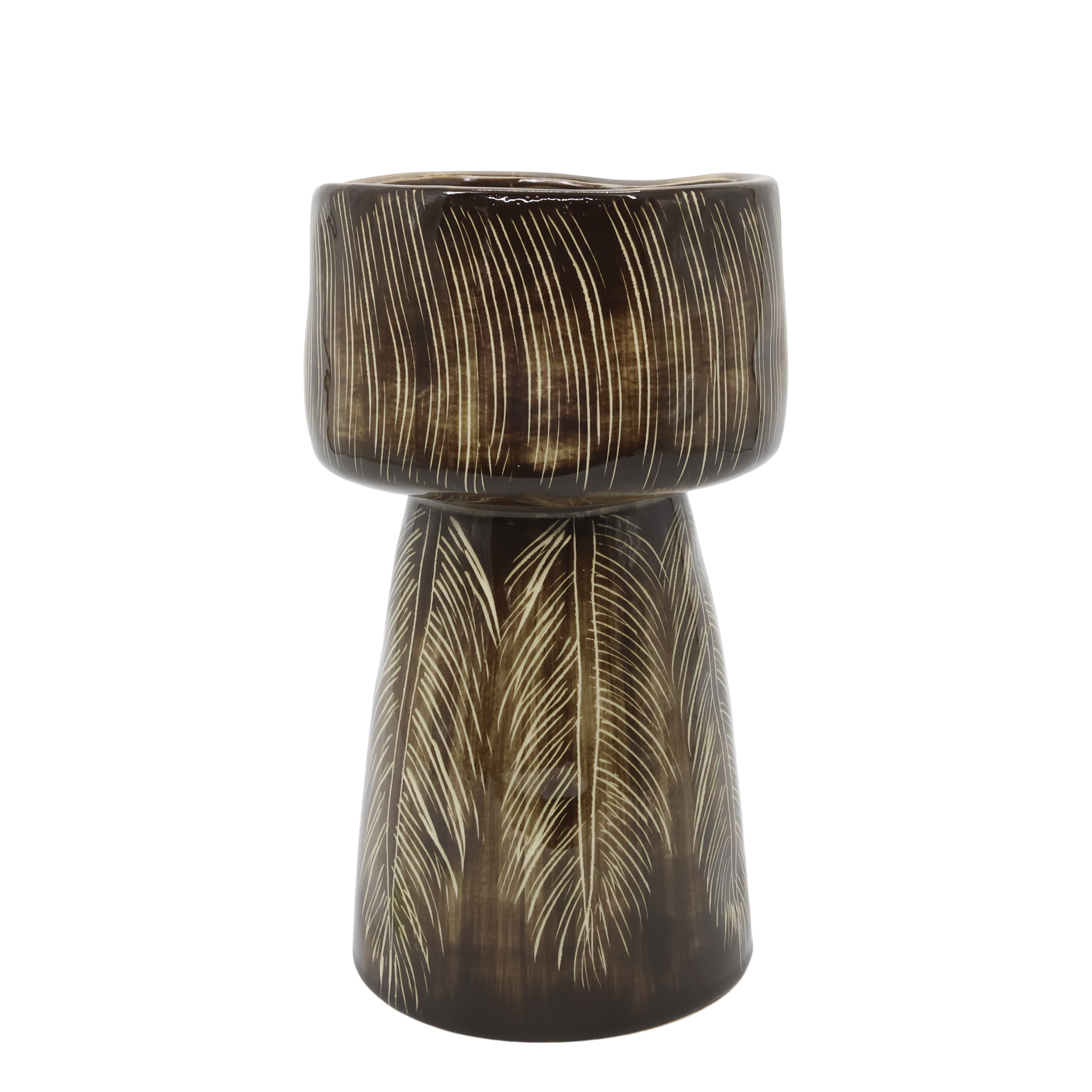 Vase mit Muster, Steingut, 30,5 cm hoch, coffee