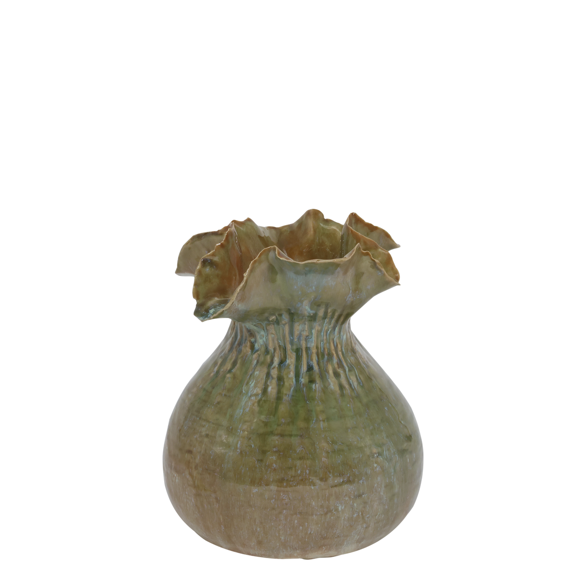 Vase mit gewelltem Rand, Steingut, 16 cm hoch