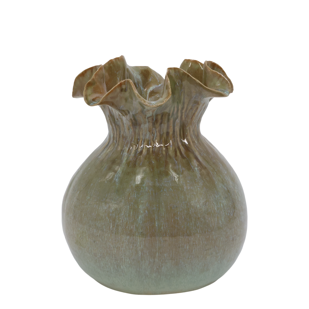 Vase mit gewelltem Rand, 21,5 cm hoch, cremefarben