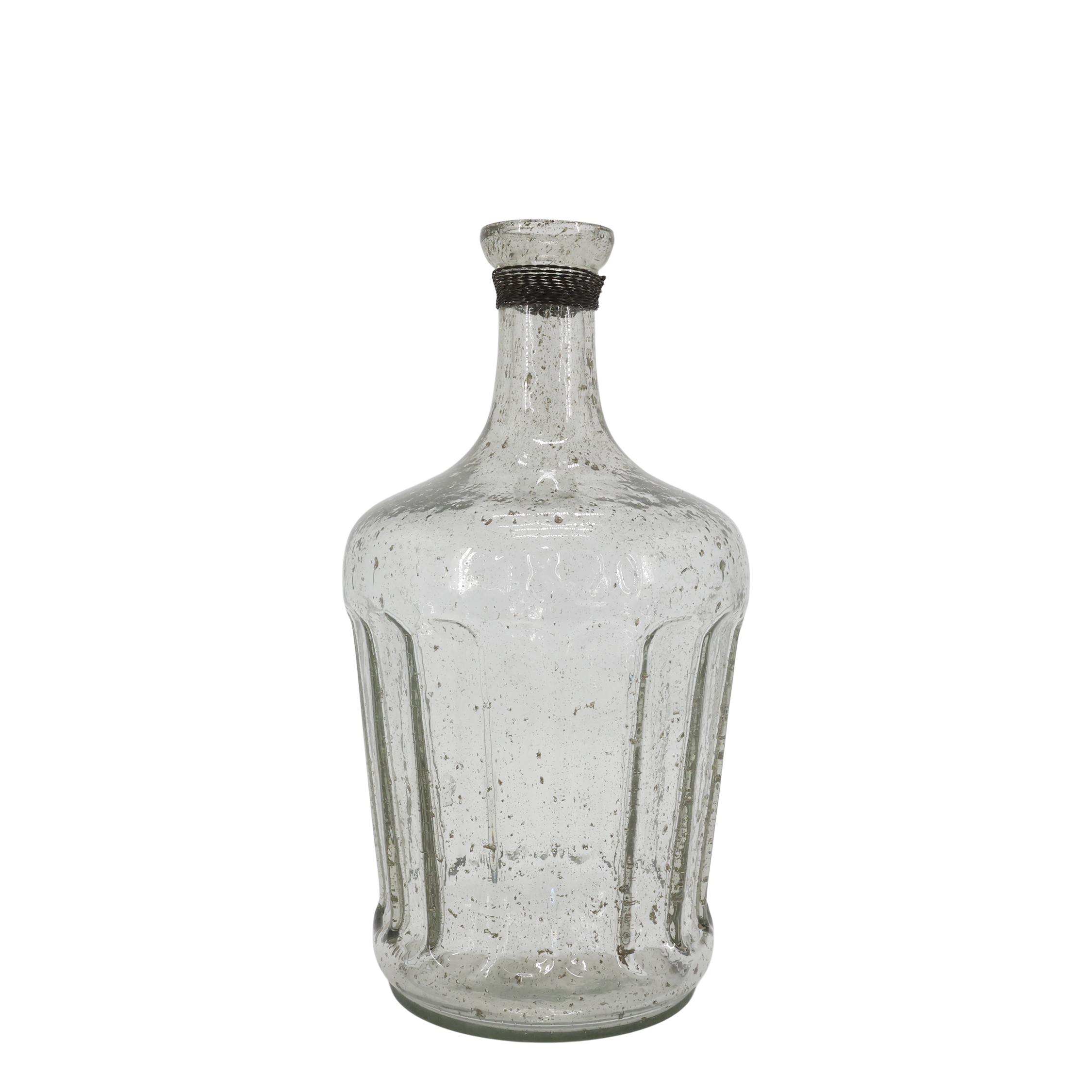 Altfranzösische Glasflasche mit Rillen, 38 cm hoch, klar