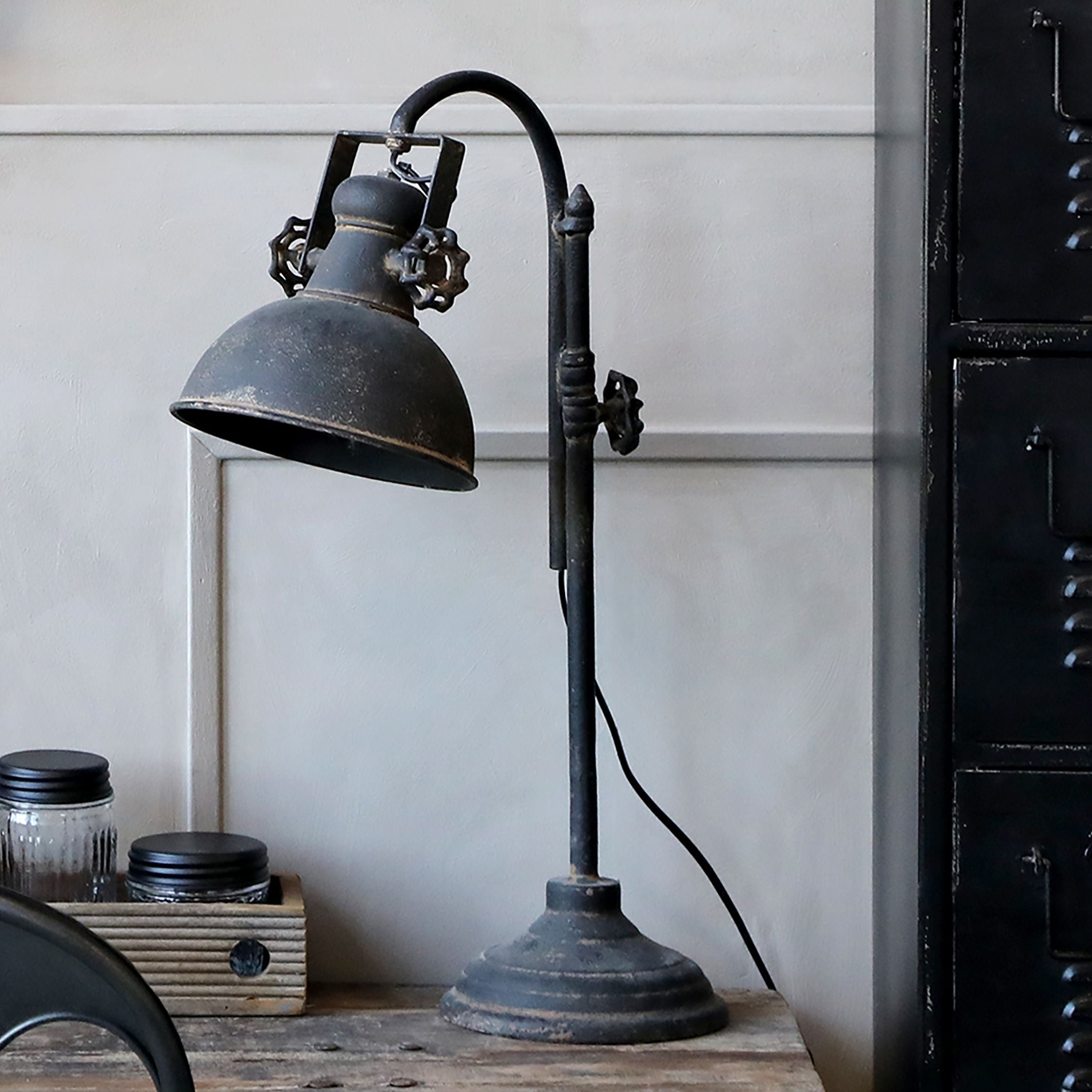 Tischlampe mit E14-Fassung, 53 cm hoch, antique schwarz
