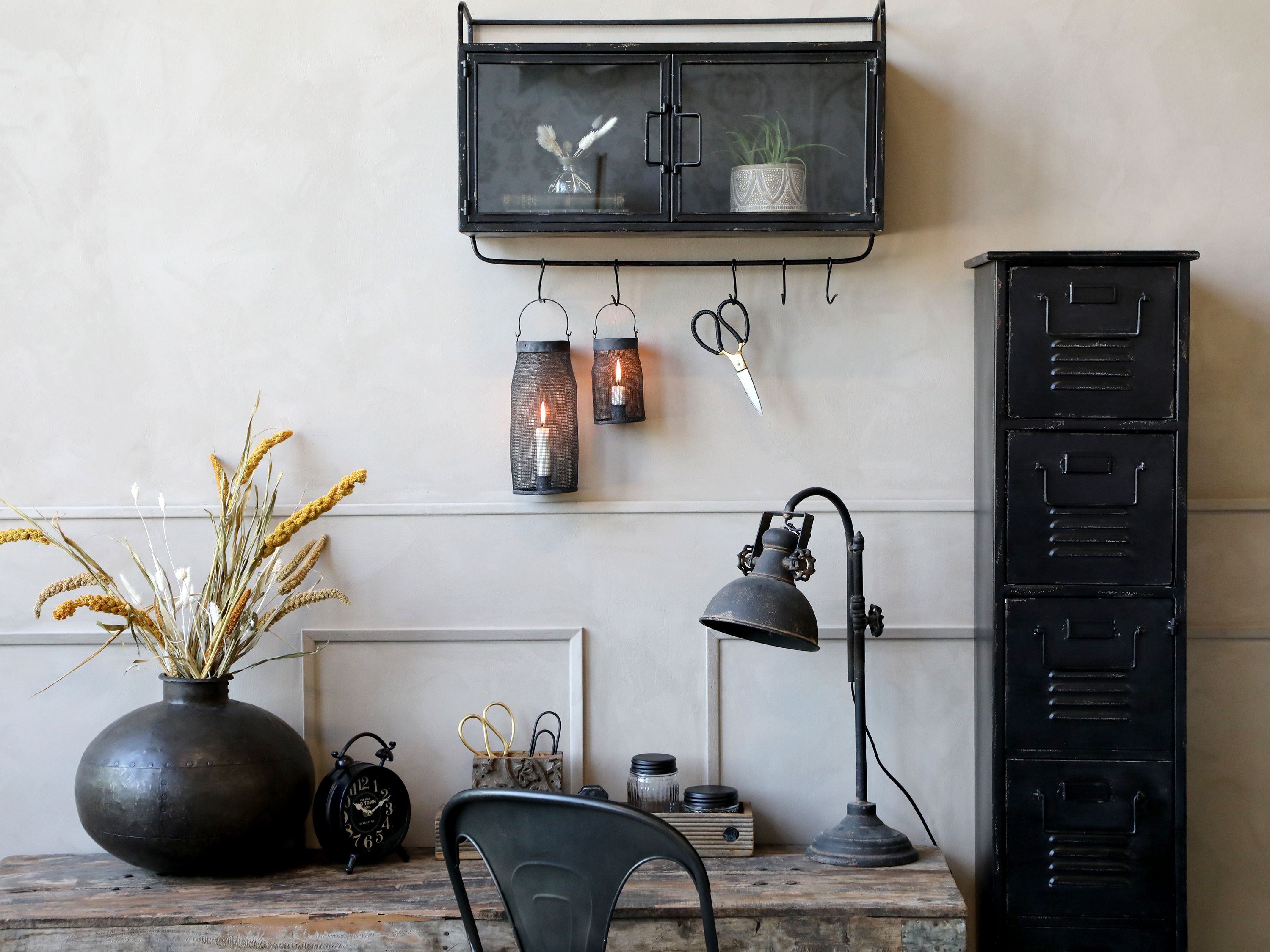Tischlampe mit E14-Fassung, 53 cm hoch, antique schwarz