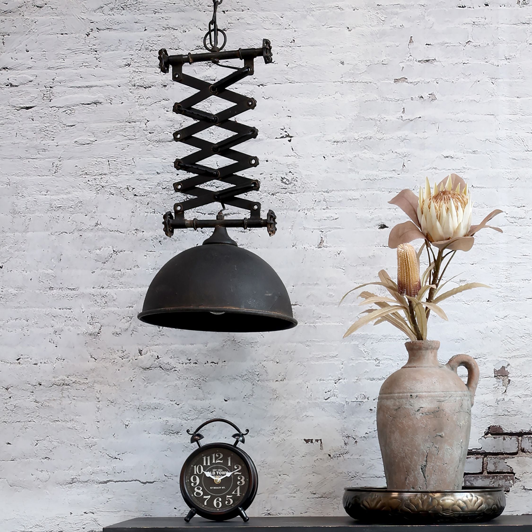 Deckenlampe Factory Antik-Schwarz, Eisen, höhenverstellbar