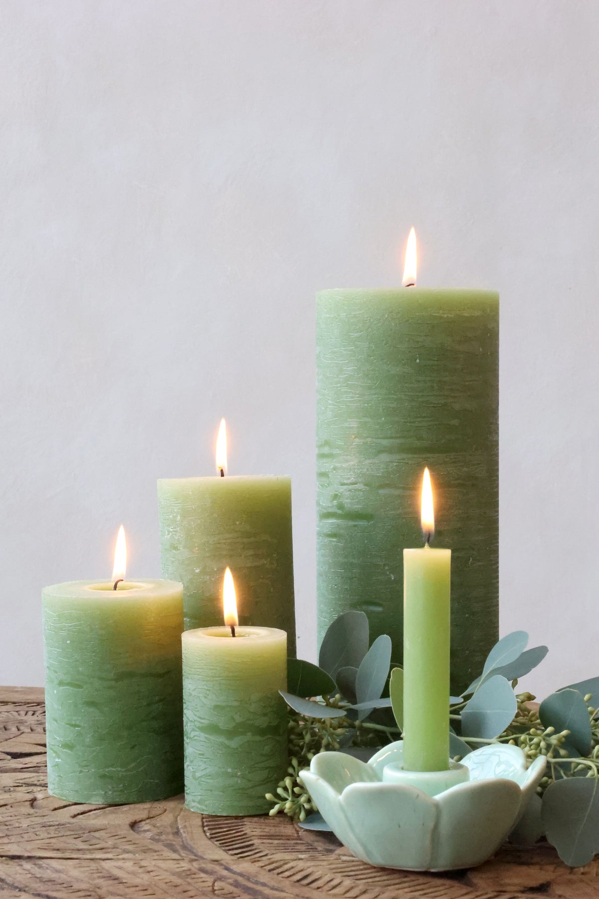 Stumpenkerze Macon in Forrest Green, 10 cm hoch