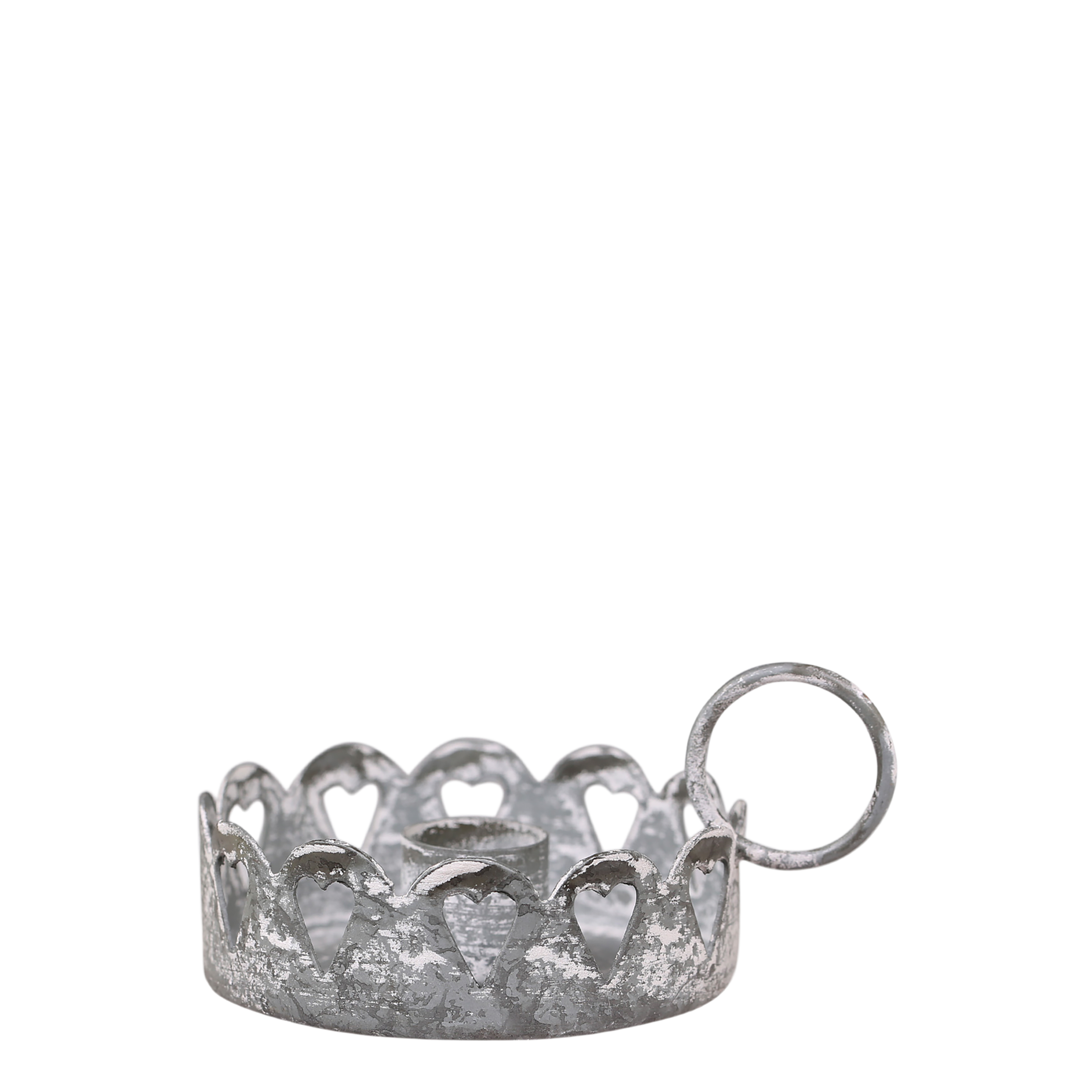 Kammerleuchter mit Herzen, Eisen, Antique Zink, 11 cm