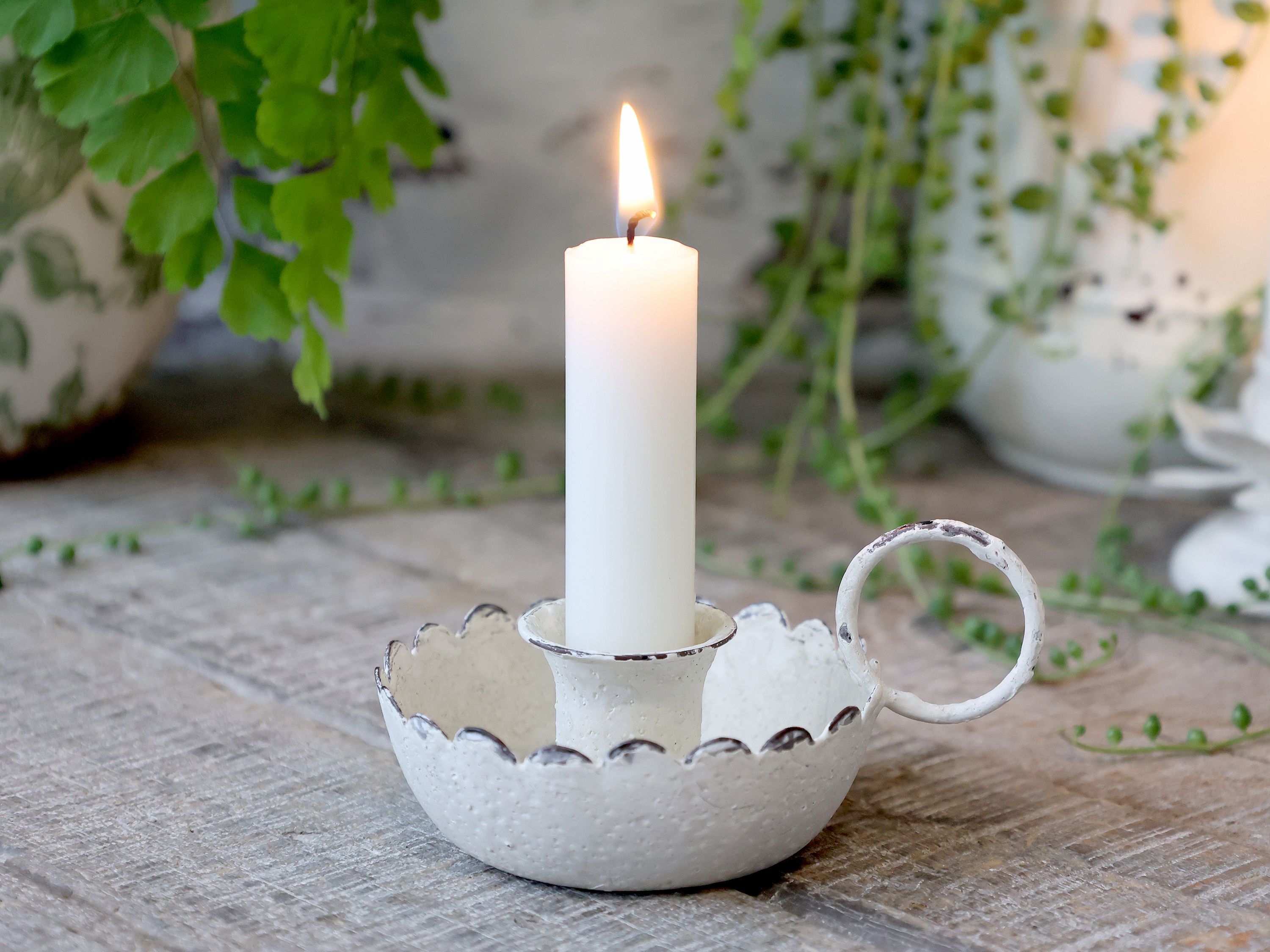 Kammerleuchter für Mini-Stabkerzen, antique creme, Eisen