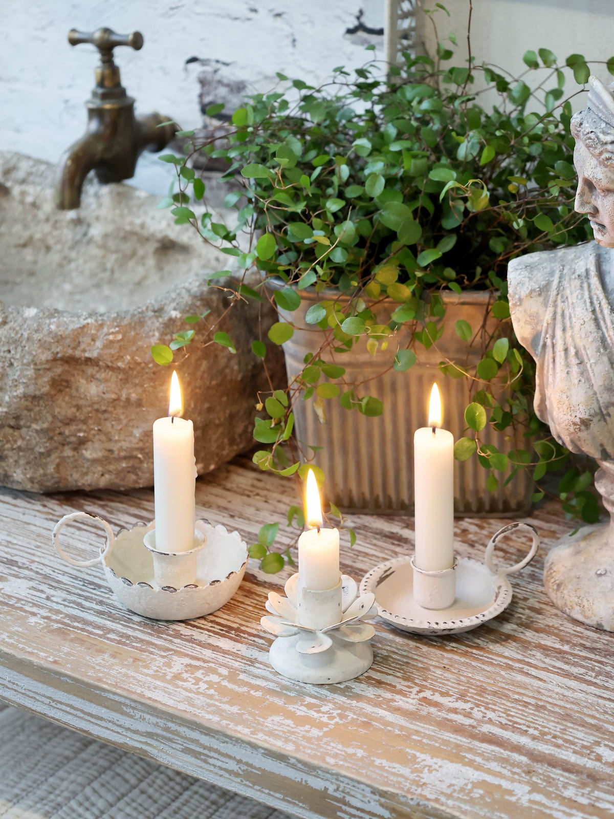 Kammerleuchter für Mini-Stabkerzen, antique creme, Eisen