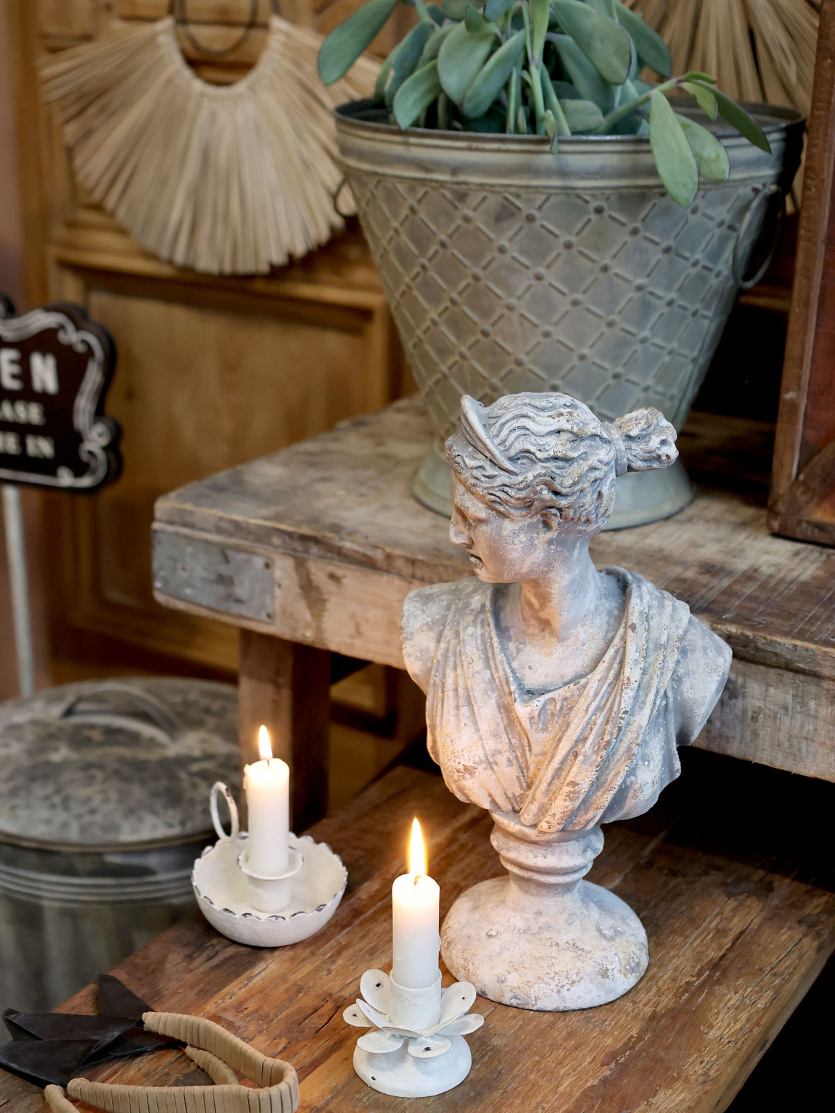 Kammerleuchter für Mini-Stabkerzen, antique creme, Eisen