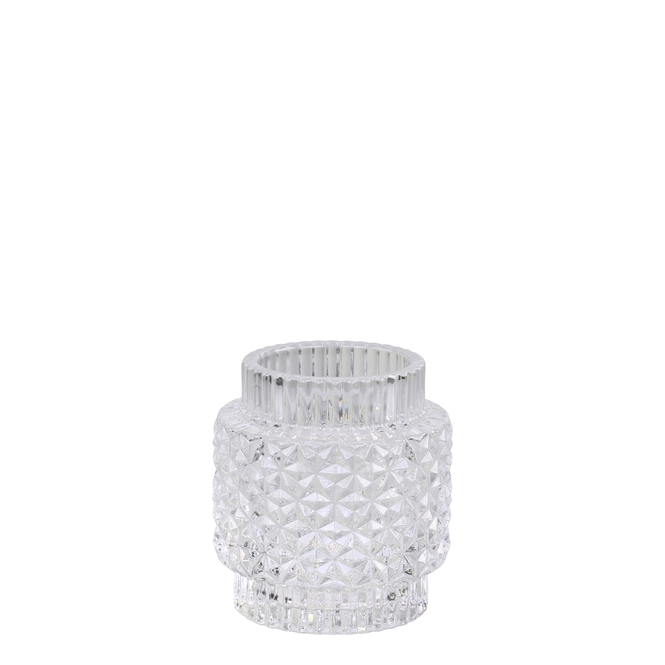 Teelichthalter aus Glas mit Muster, 8 cm hoch